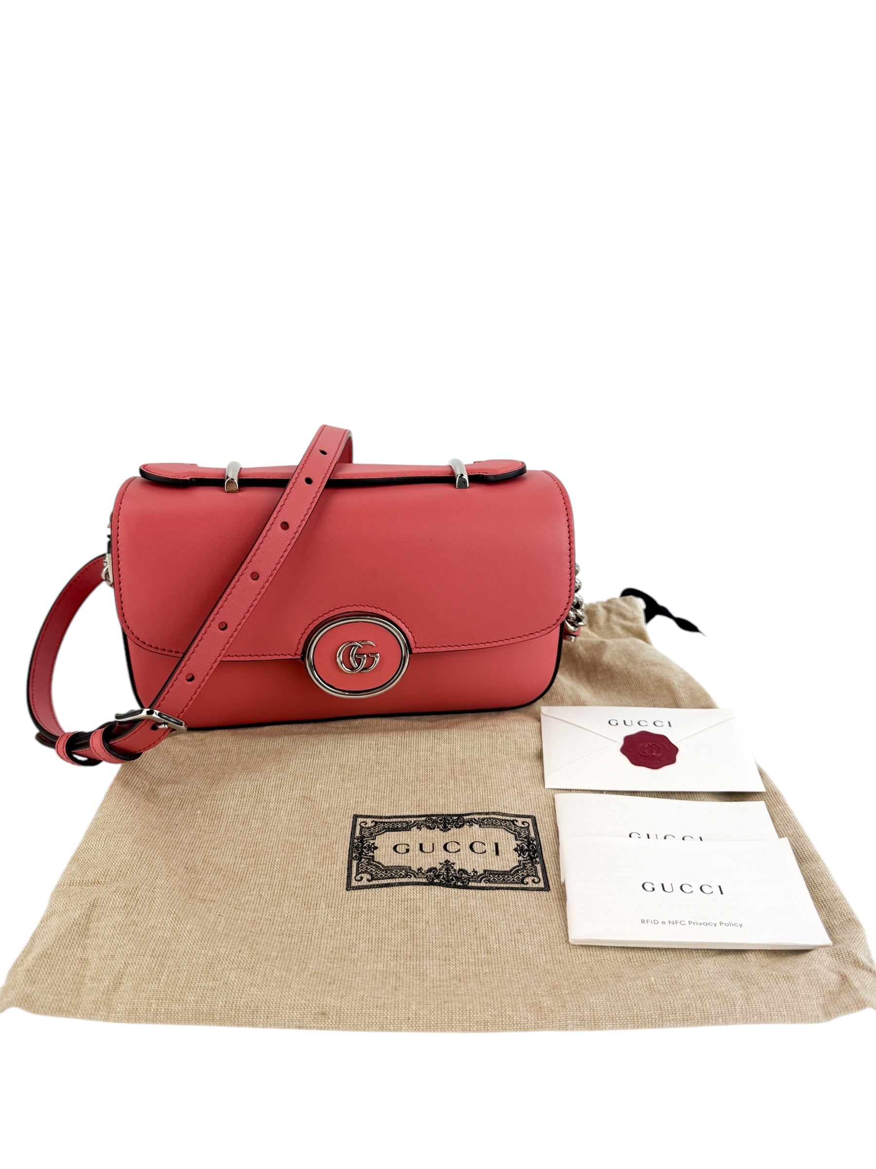 Gucci Senna Calfskin Petite GG Pink Top Handle Bag