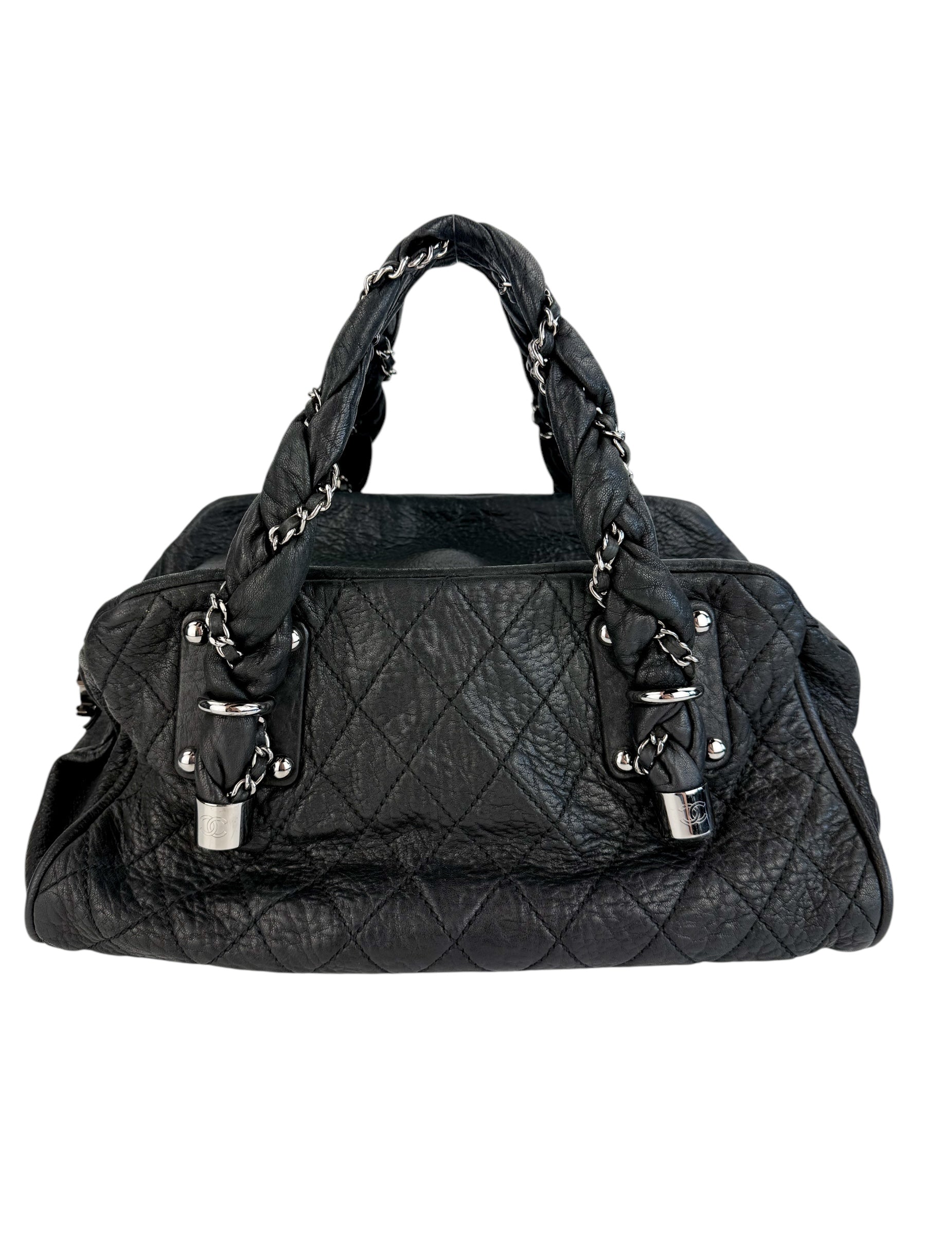 Chanel Black Distressed Leather Lady Braid Bowler Bag