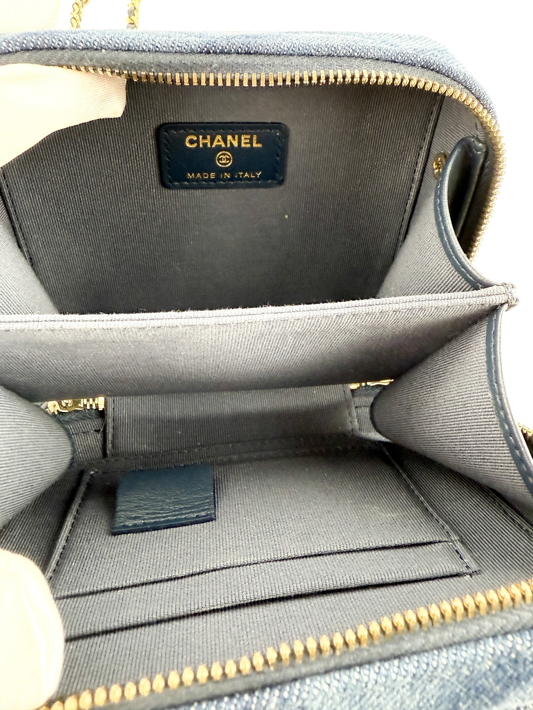 Chanel Printed Denim CC Camera Bag Blue