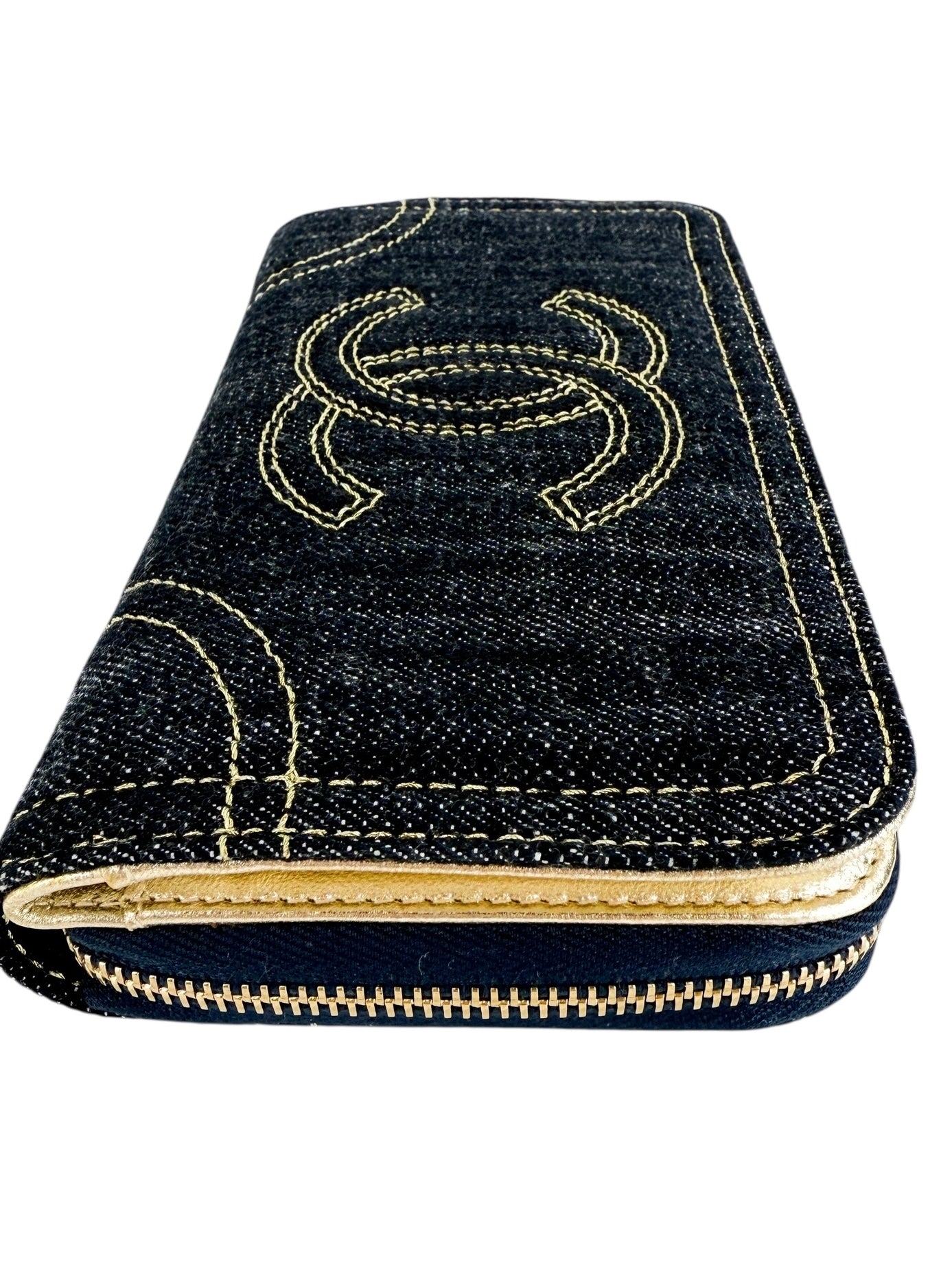 Chanel Denim Vintage Zip Around Wallet (Full Set)