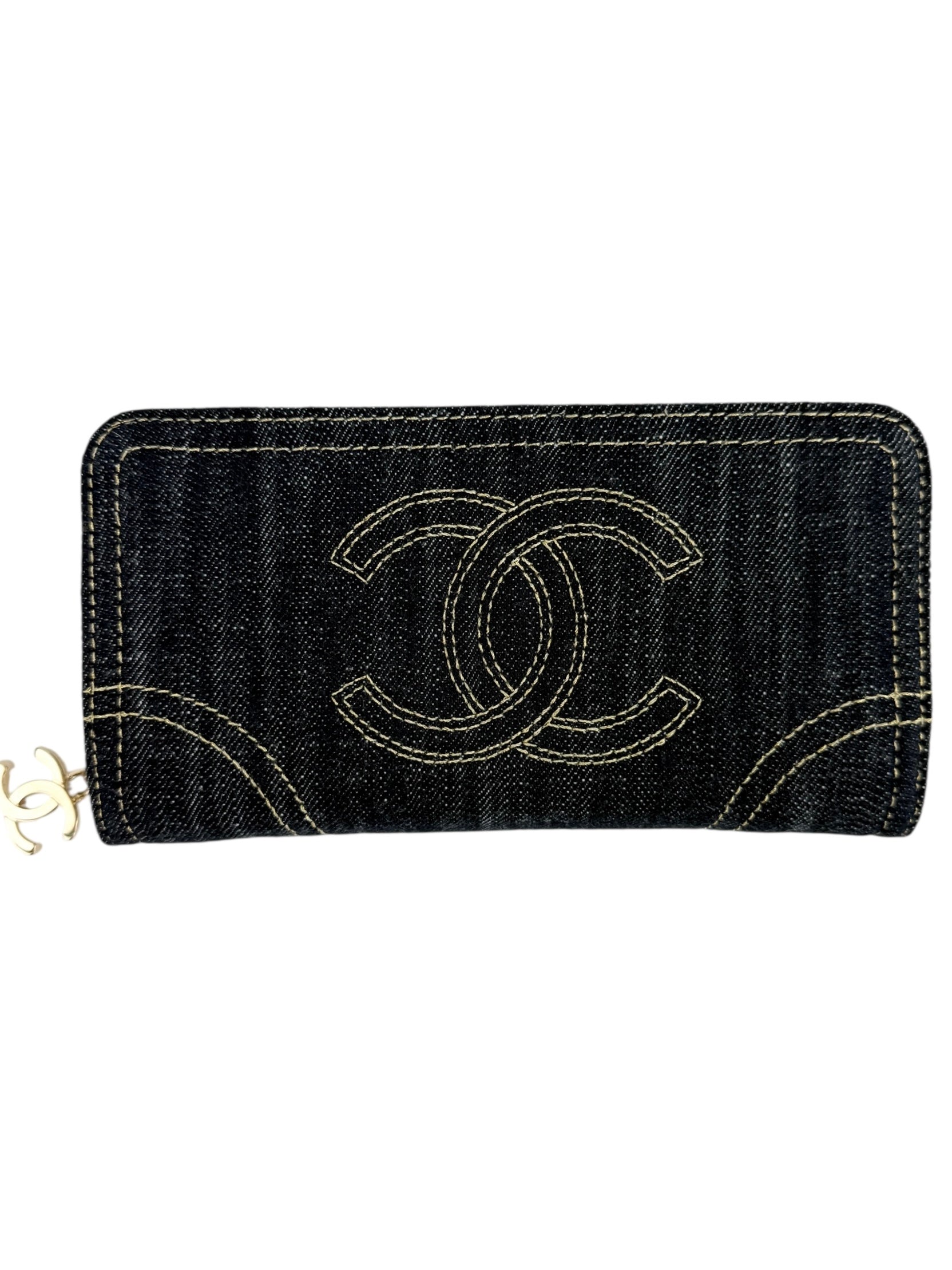 Chanel Denim Vintage Zip Around Wallet (Full Set)