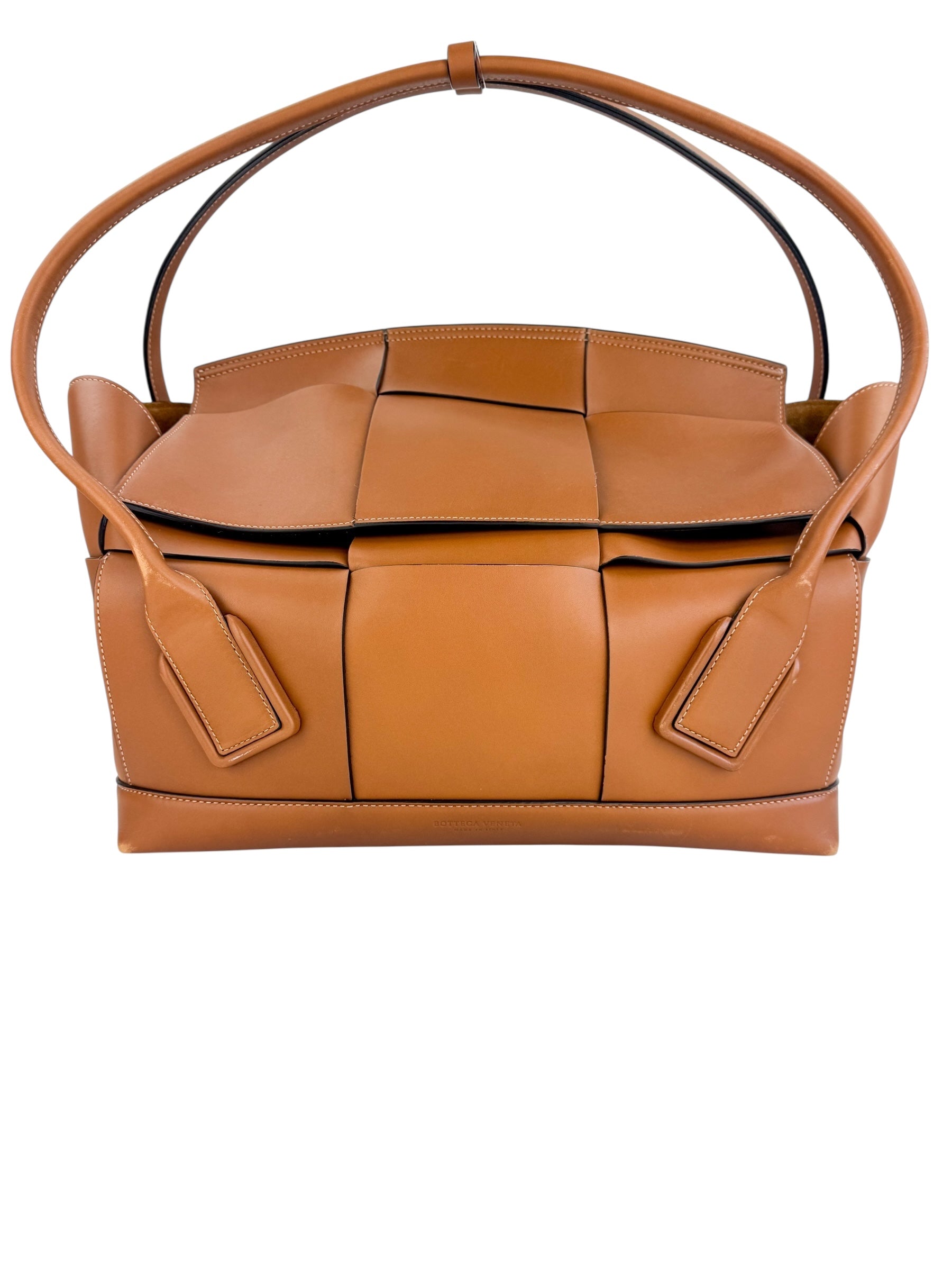 Bottega Veneta French Calfskin Maxi Intrecciato Medium Arco Caramel