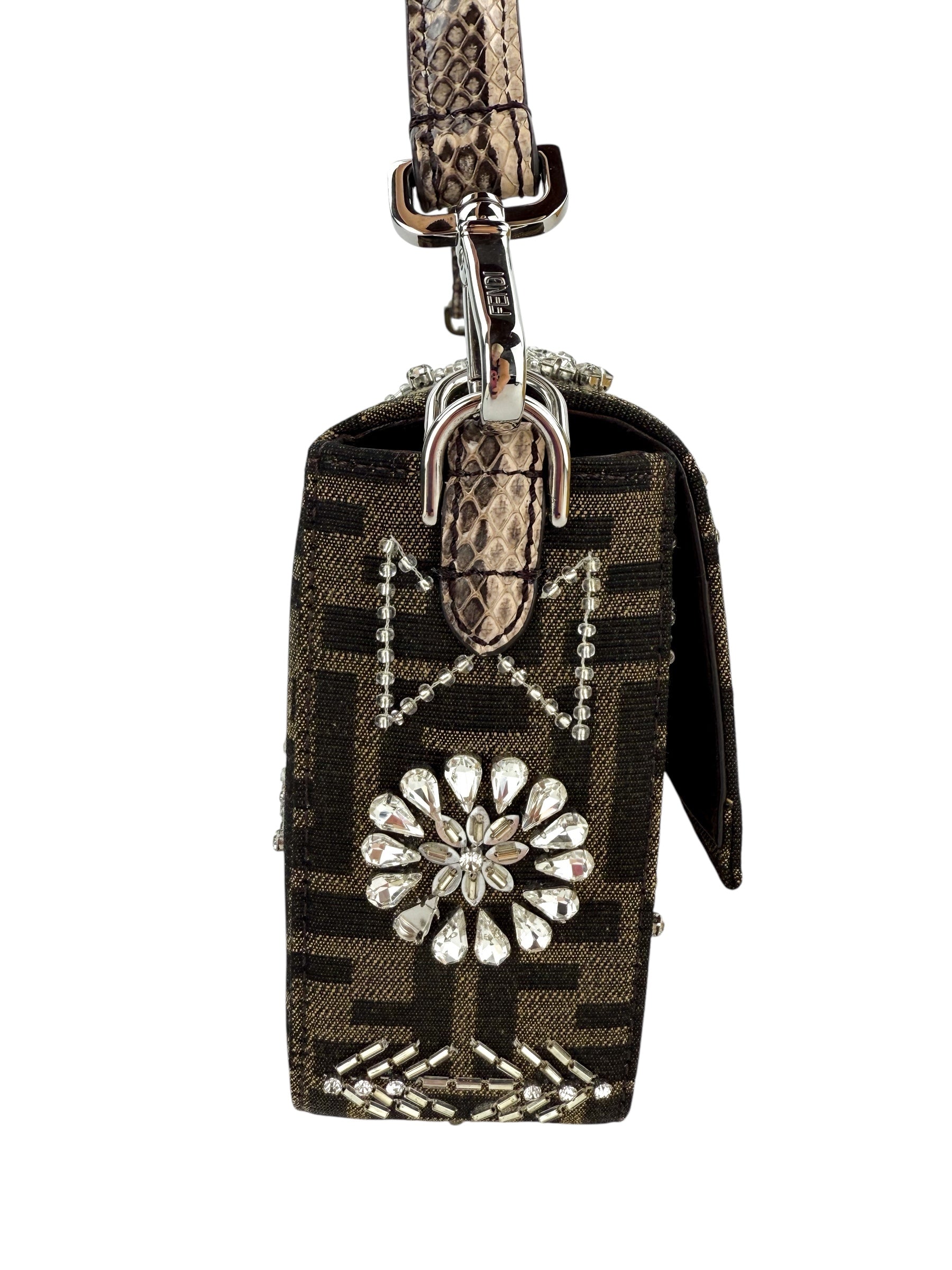 Fendi Re-Edition Zucca Canvas Crystal Embellished Baguette (Full Set)