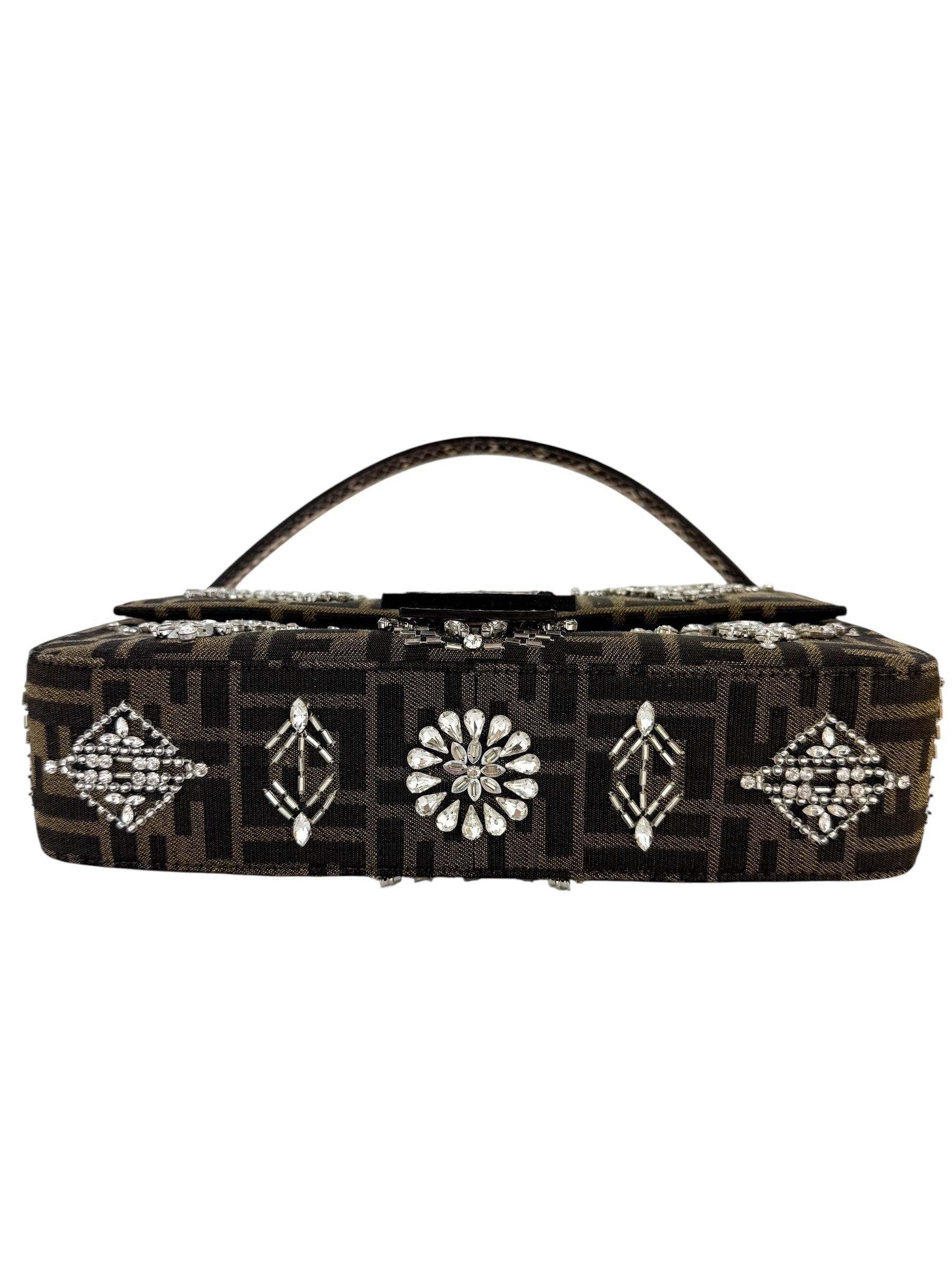 Fendi Re-Edition Zucca Canvas Crystal Embellished Baguette (Full Set)