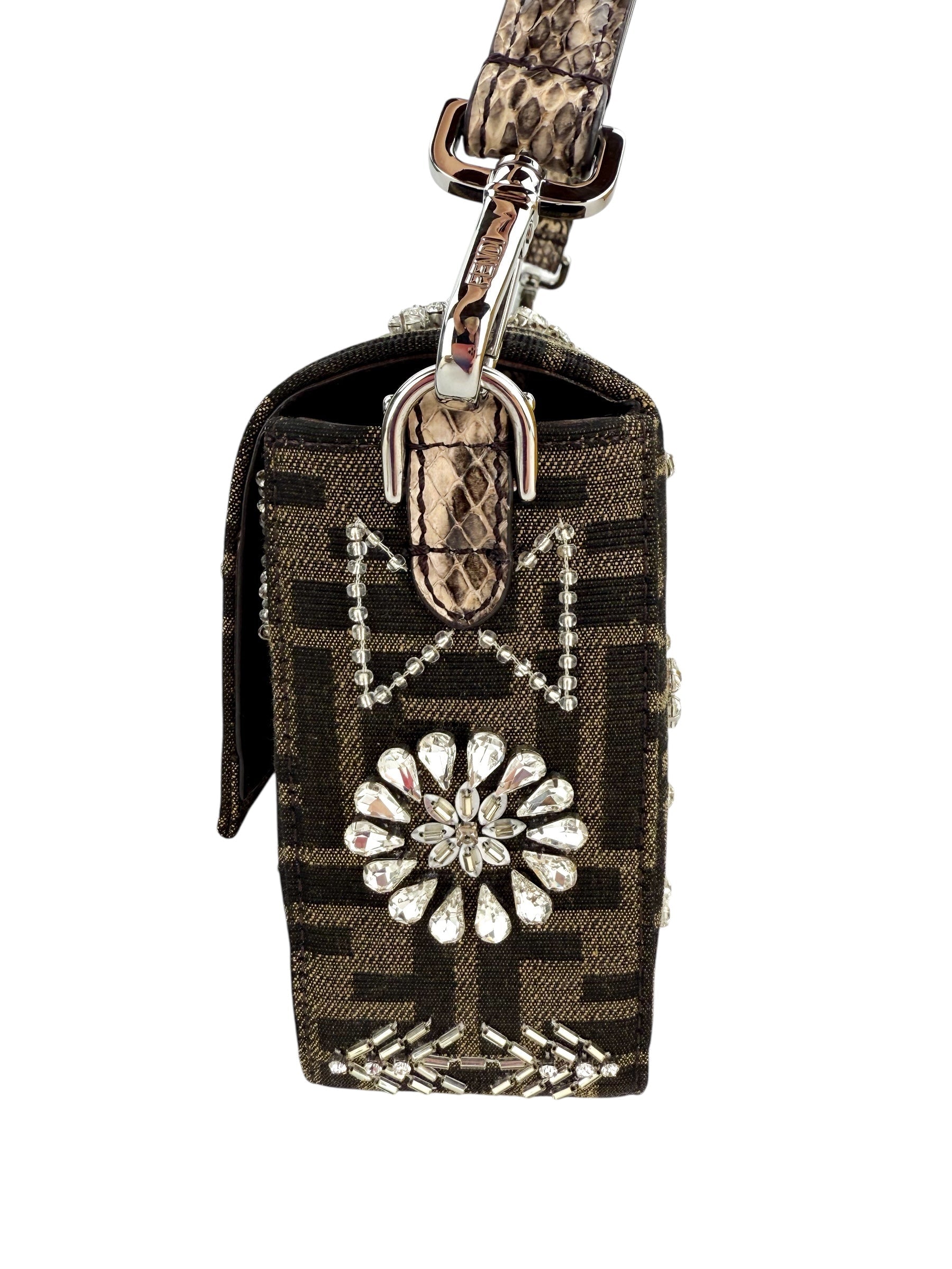 Fendi Re-Edition Zucca Canvas Crystal Embellished Baguette (Full Set)