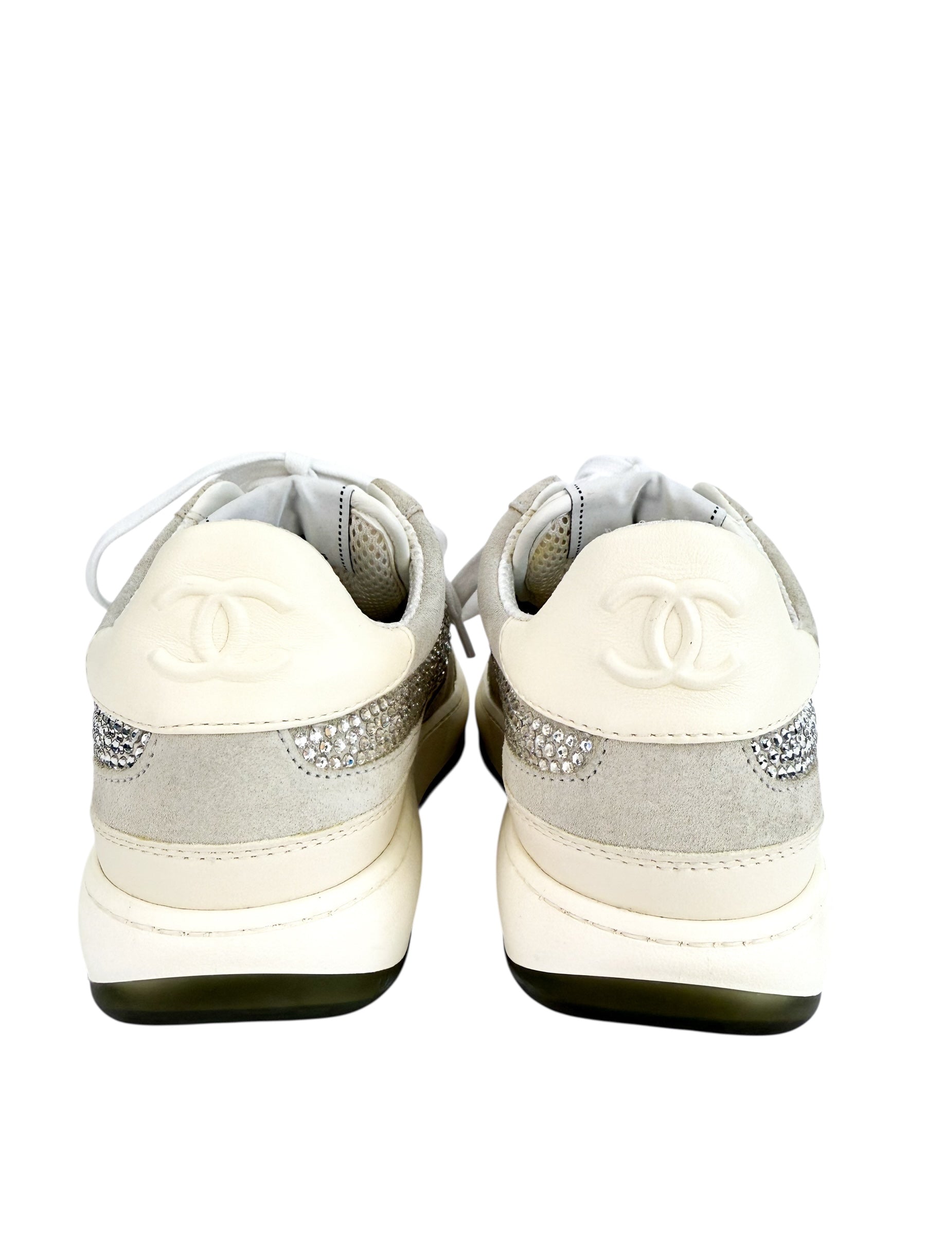 Chanel Suede Crystal CC Sneakers Size 36