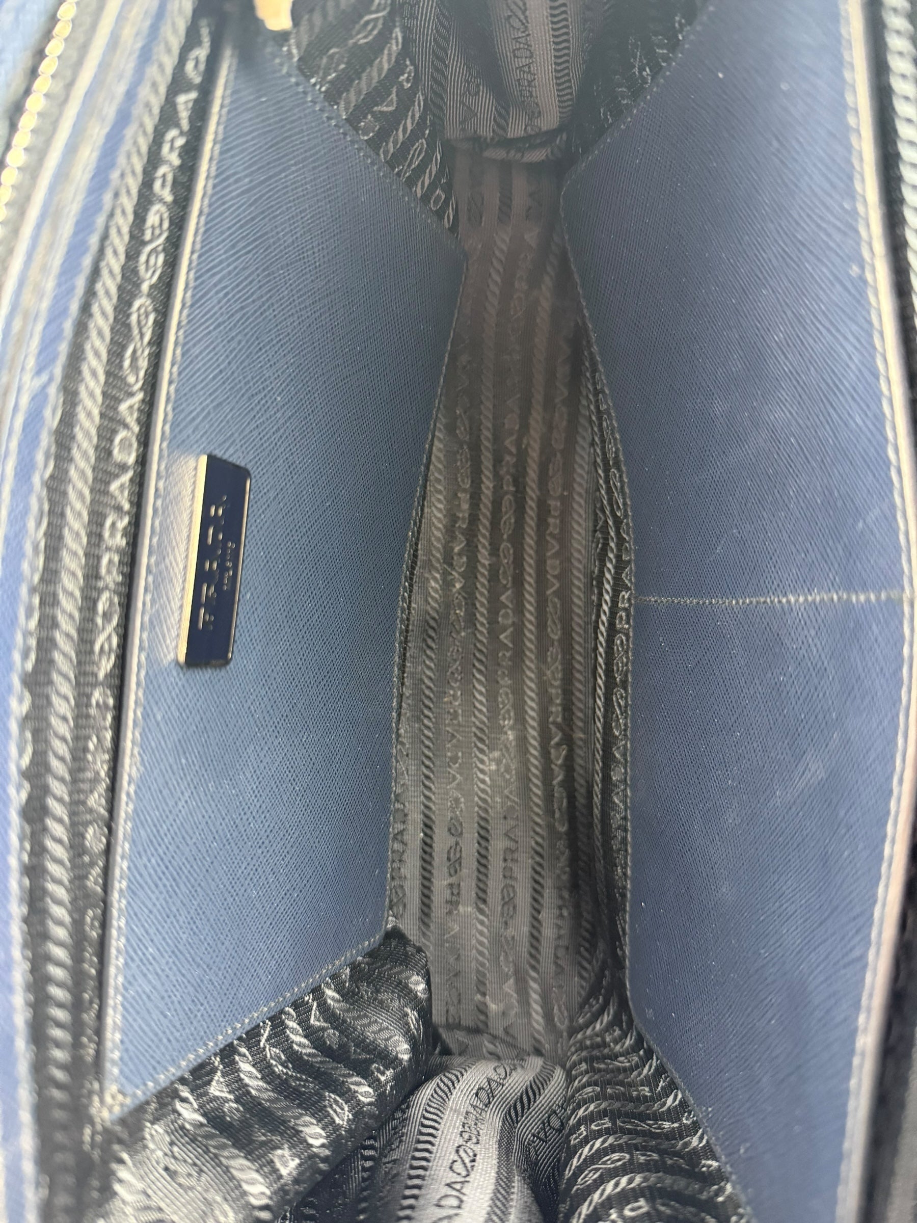 Prada Navy Saffiano Leather Double Zip Tote