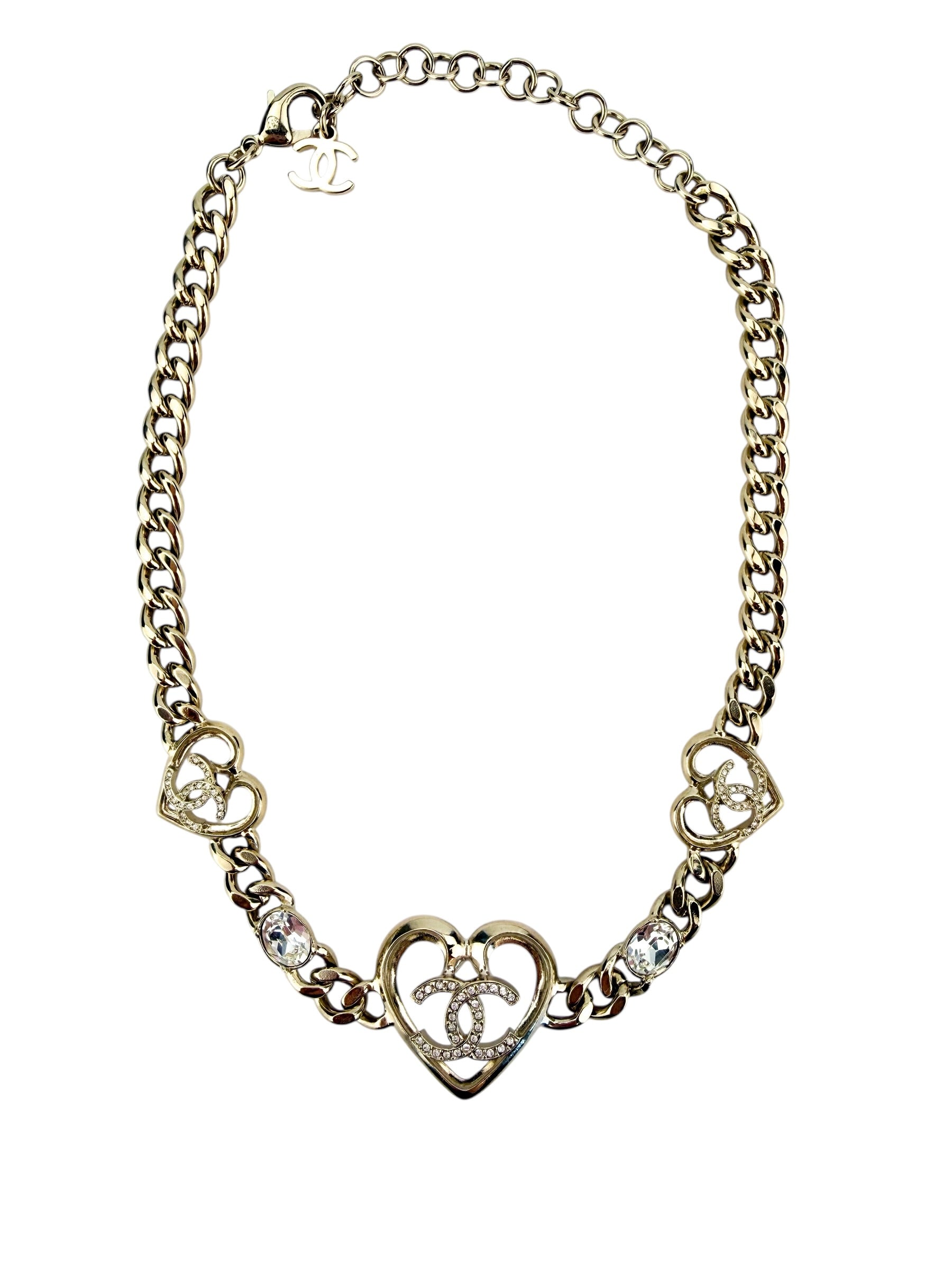 Chanel Crystal CC Heart Necklace