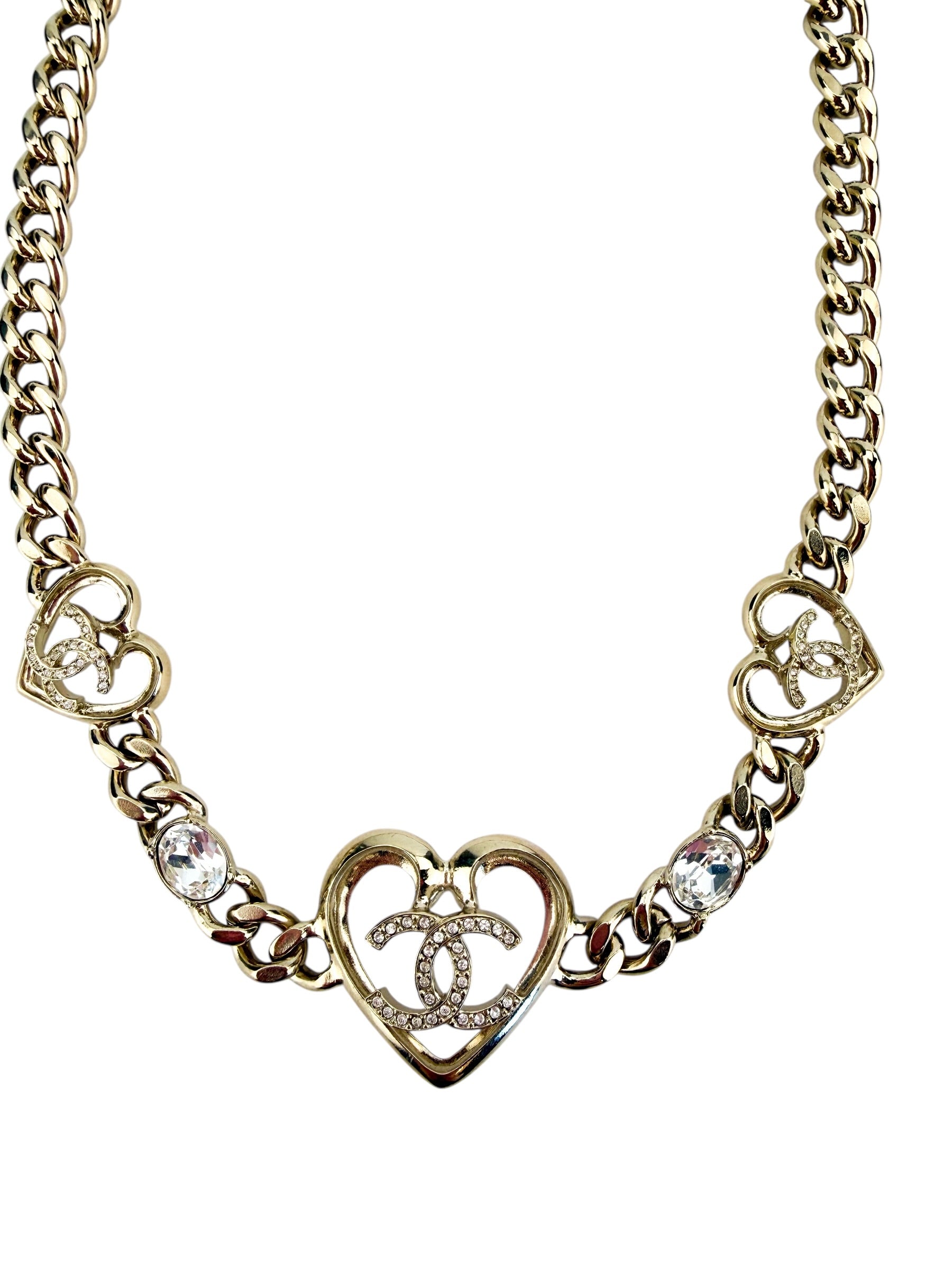 Chanel Crystal CC Heart Necklace