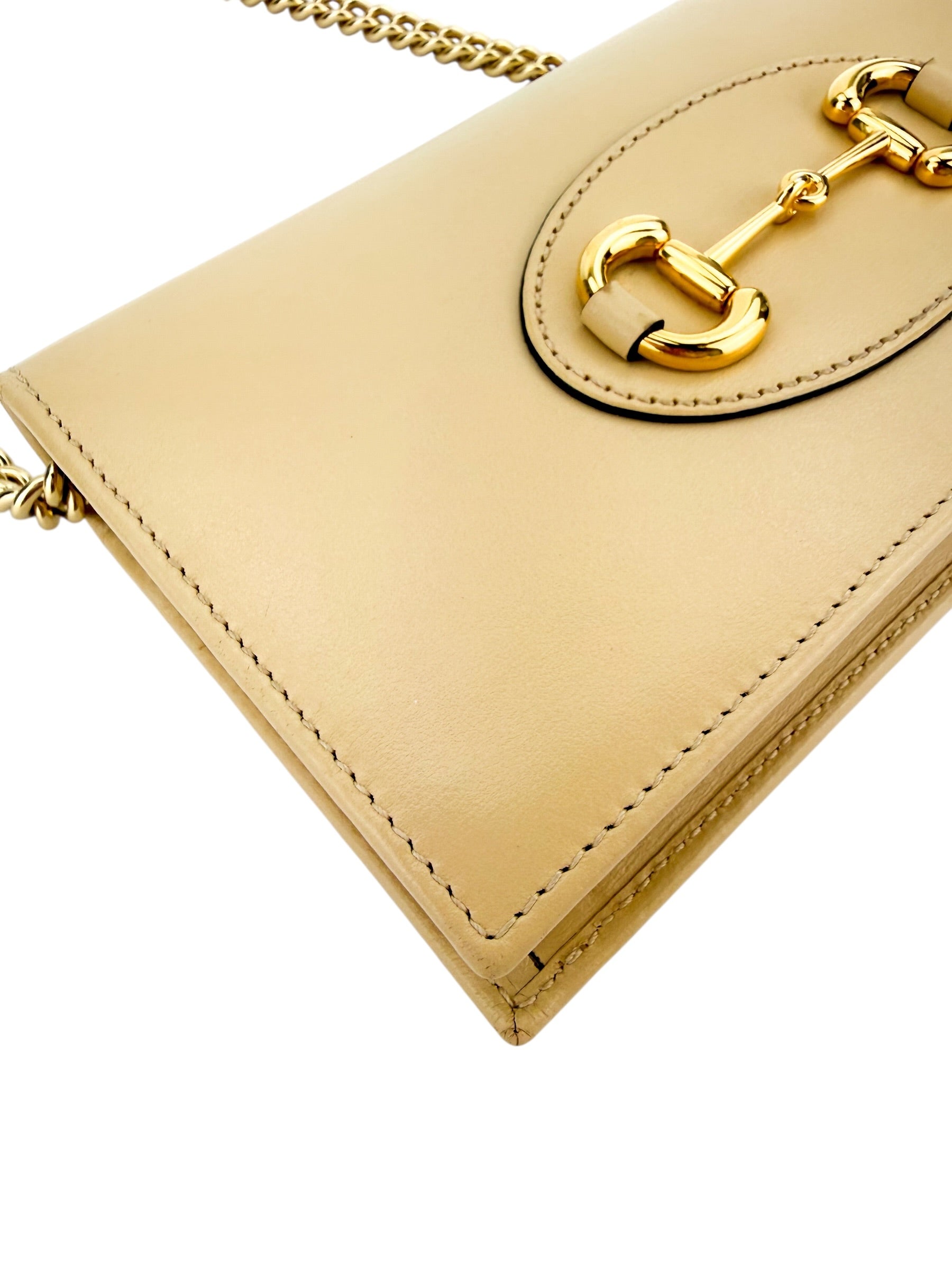 Gucci Calfskin Horsebit 1955 Wallet on Chain Beige