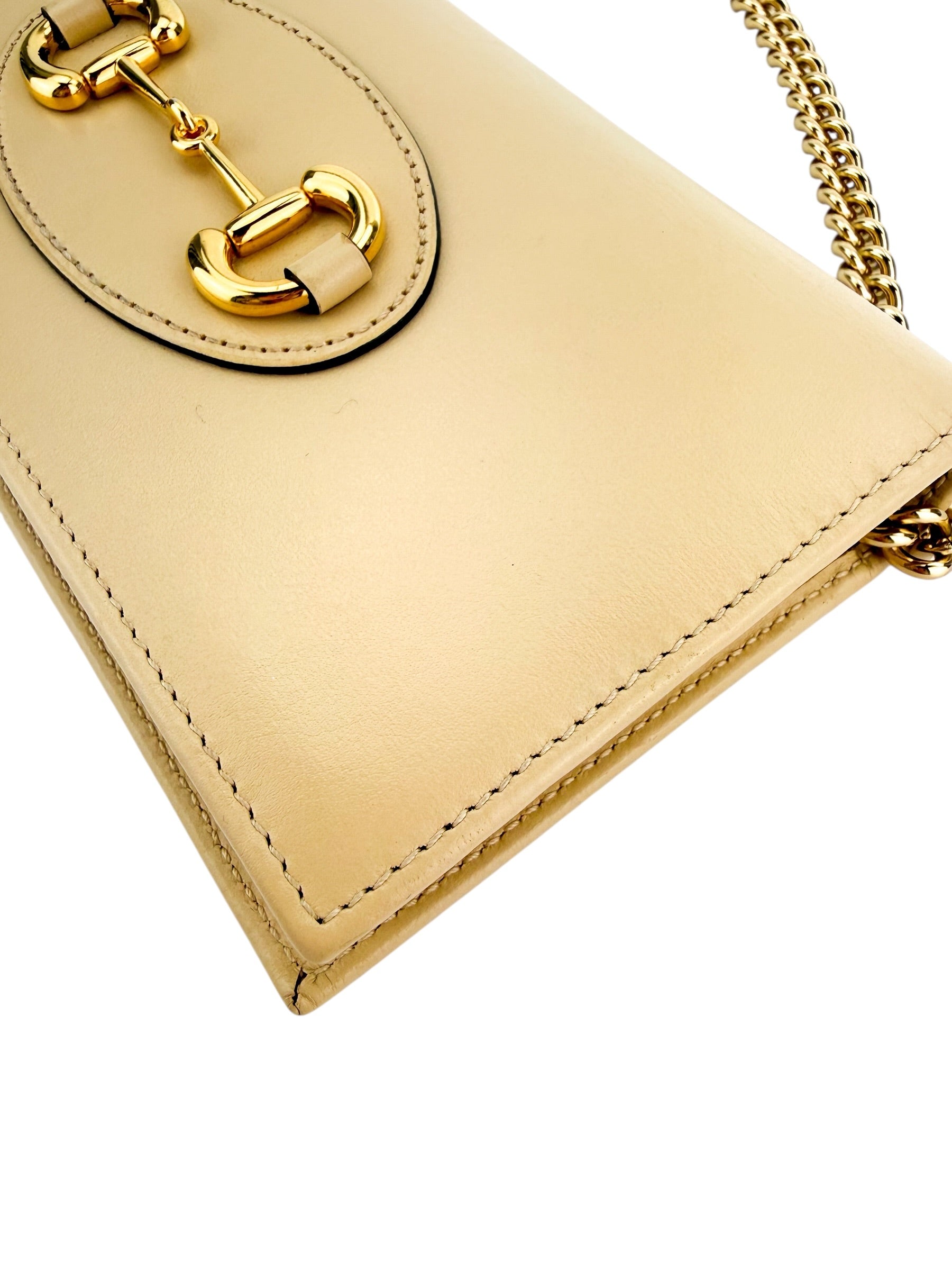 Gucci Calfskin Horsebit 1955 Wallet on Chain Beige