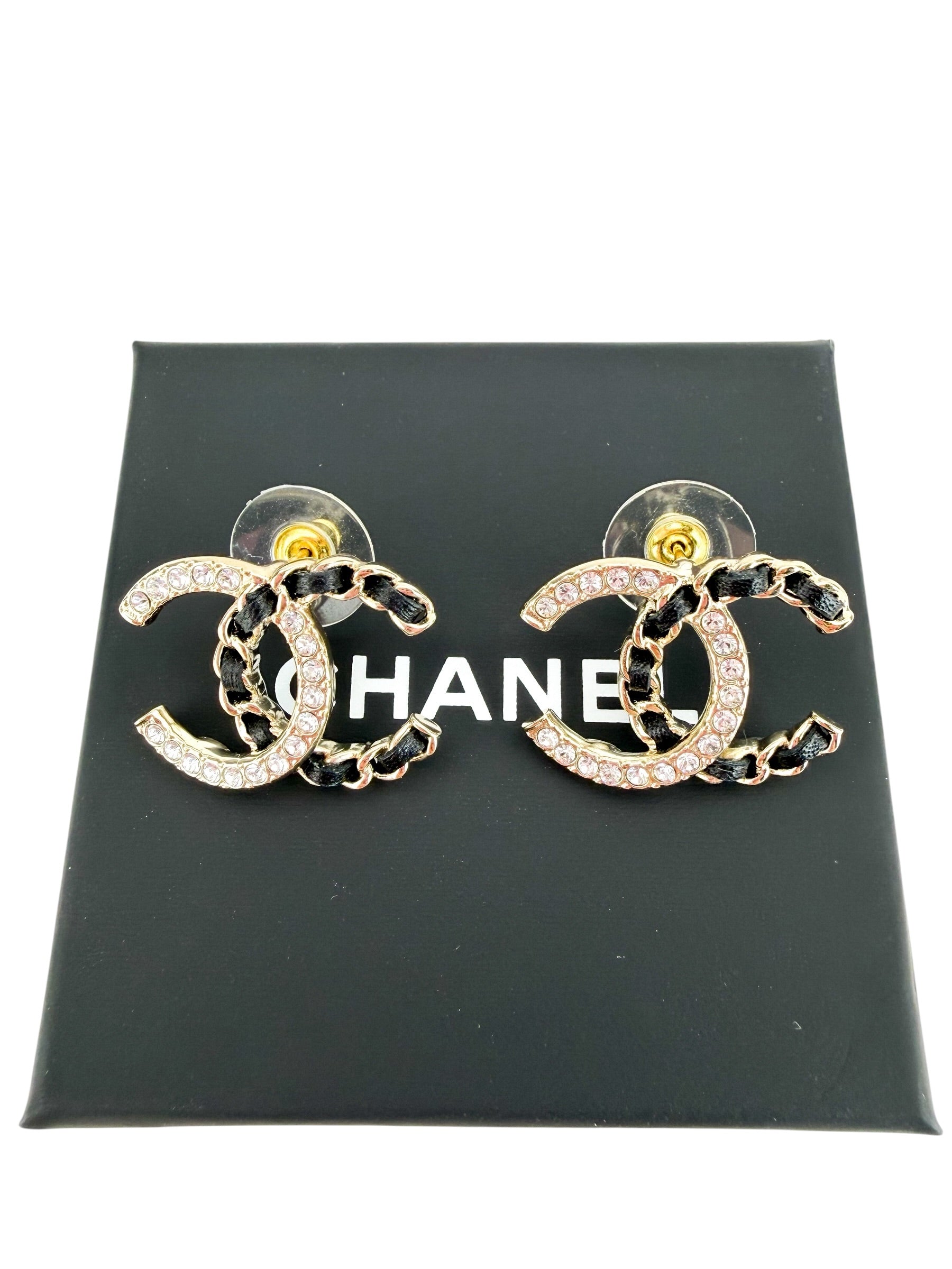 Chanel Crystal and Leather CC Earrings (Full Set)