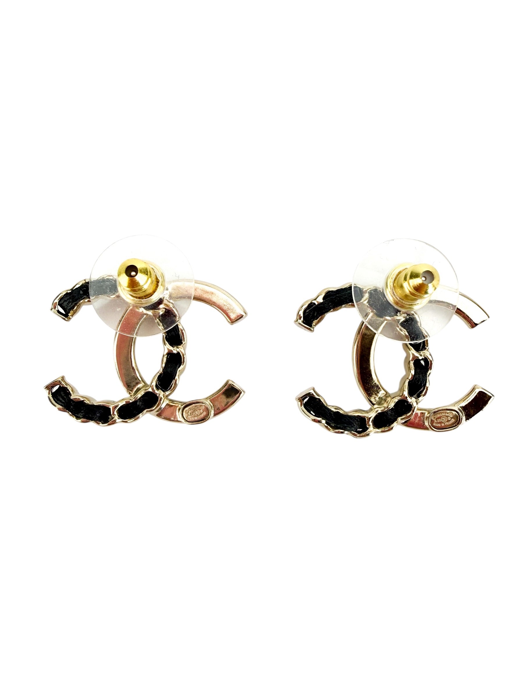 Chanel Crystal and Leather CC Earrings (Full Set)