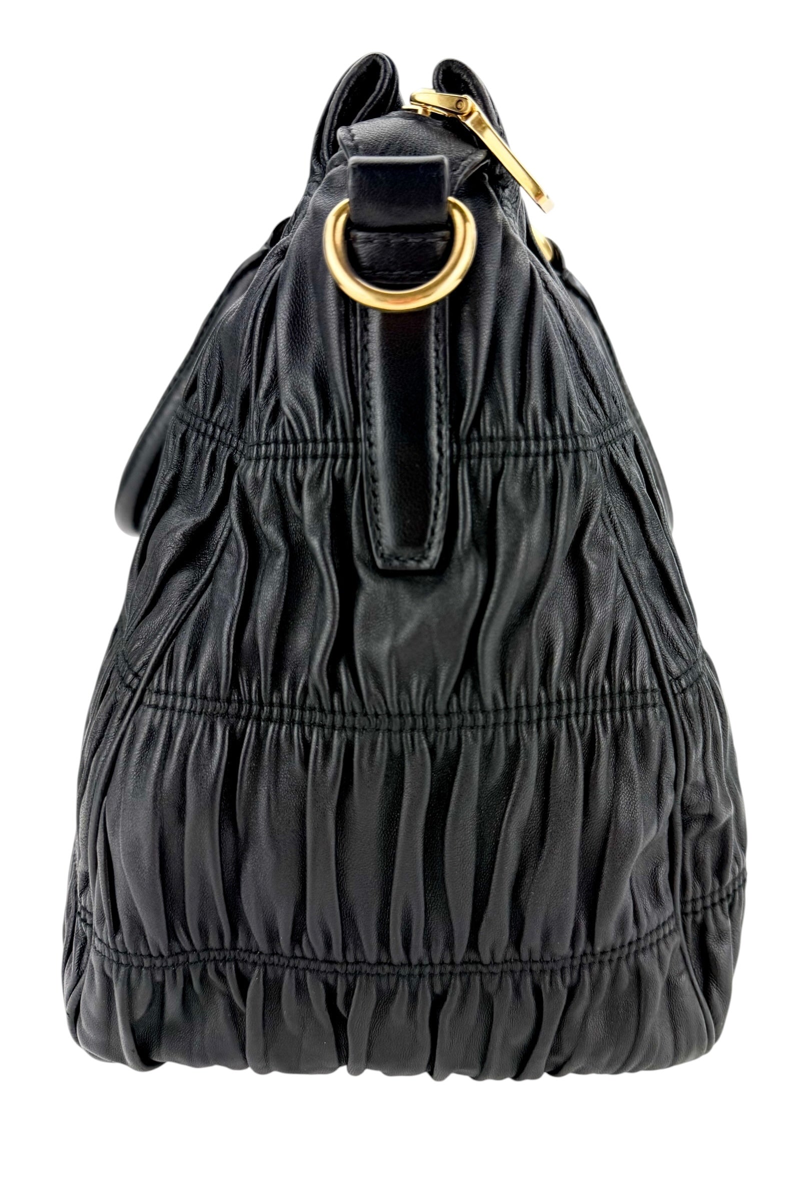 Prada Nappa Gaufre Ruched Leather Tote Bag Black