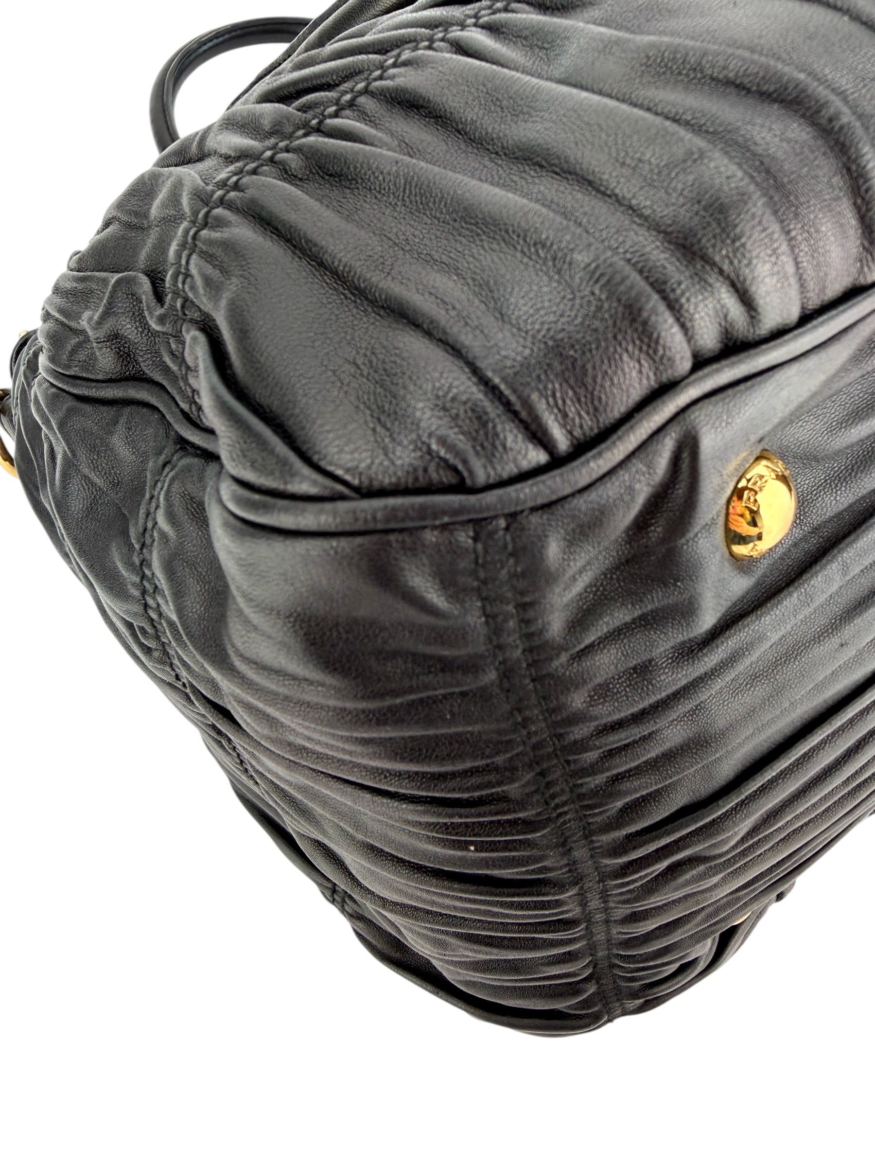 Prada Nappa Gaufre Ruched Leather Tote Bag Black