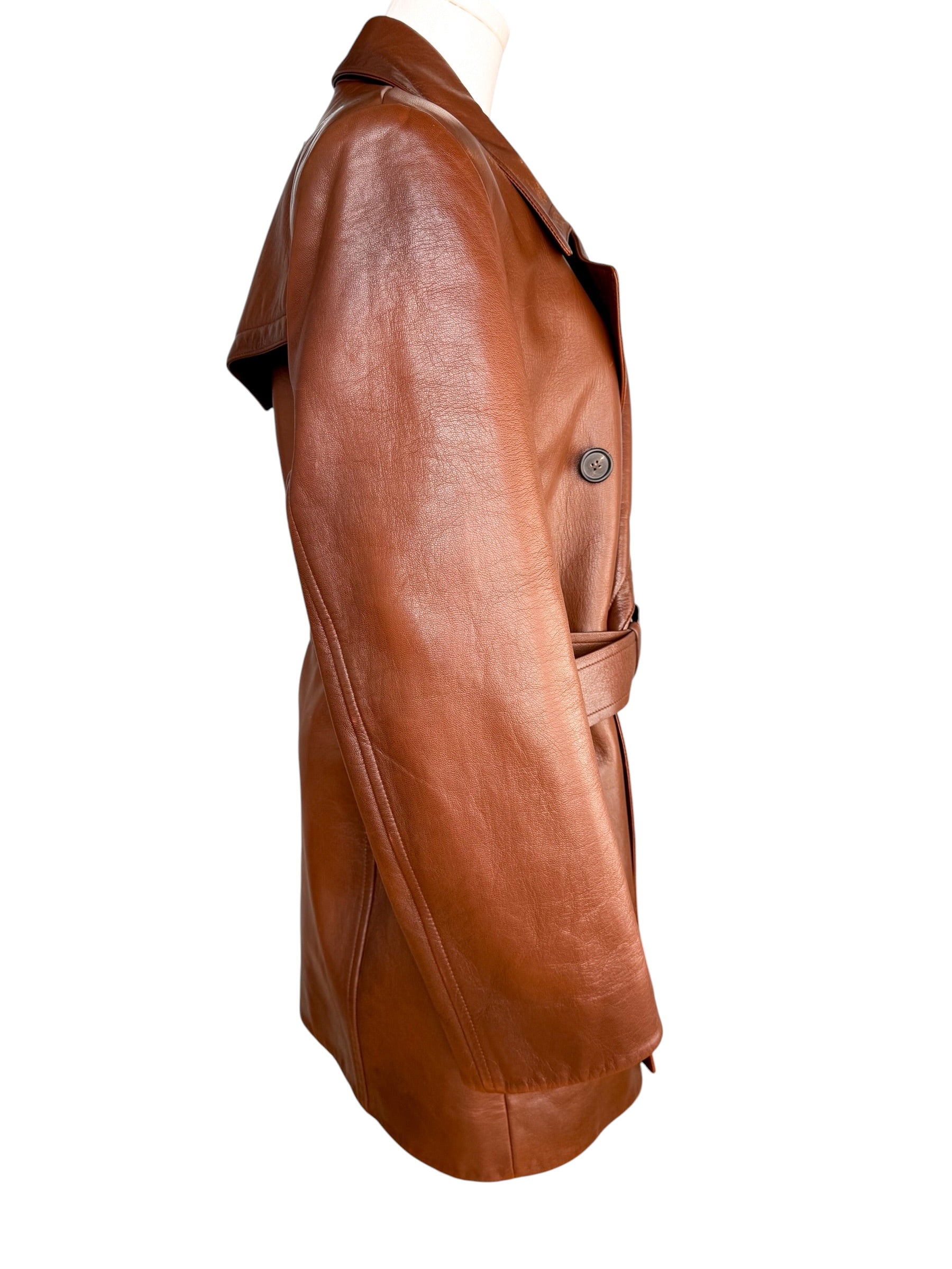Prada Leather Trench Coat Brown 2022 Runway Look #21 Size IT 36 | S/M