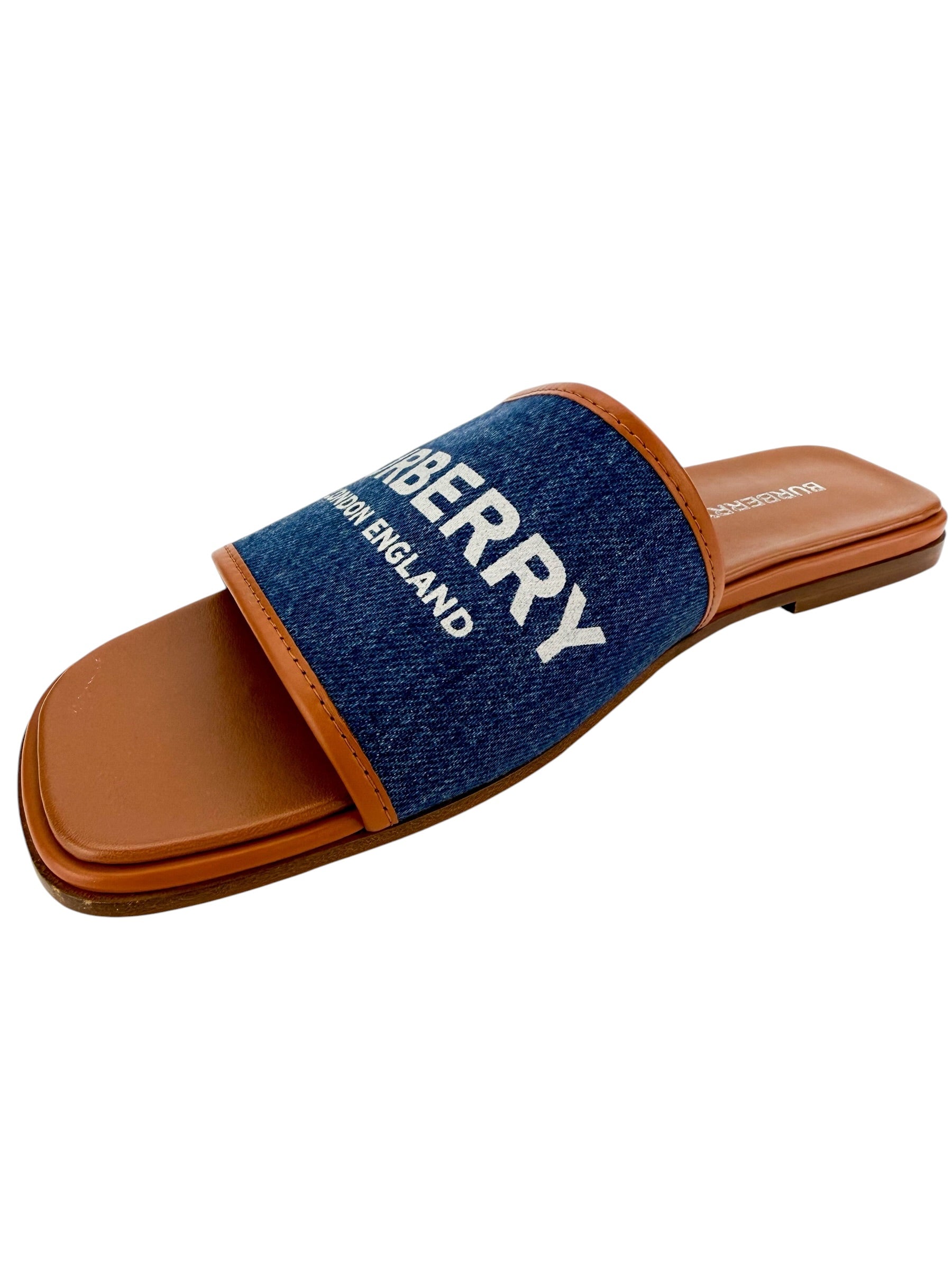 Burberry Carolyn Slide Denim Brown Leather Size 38