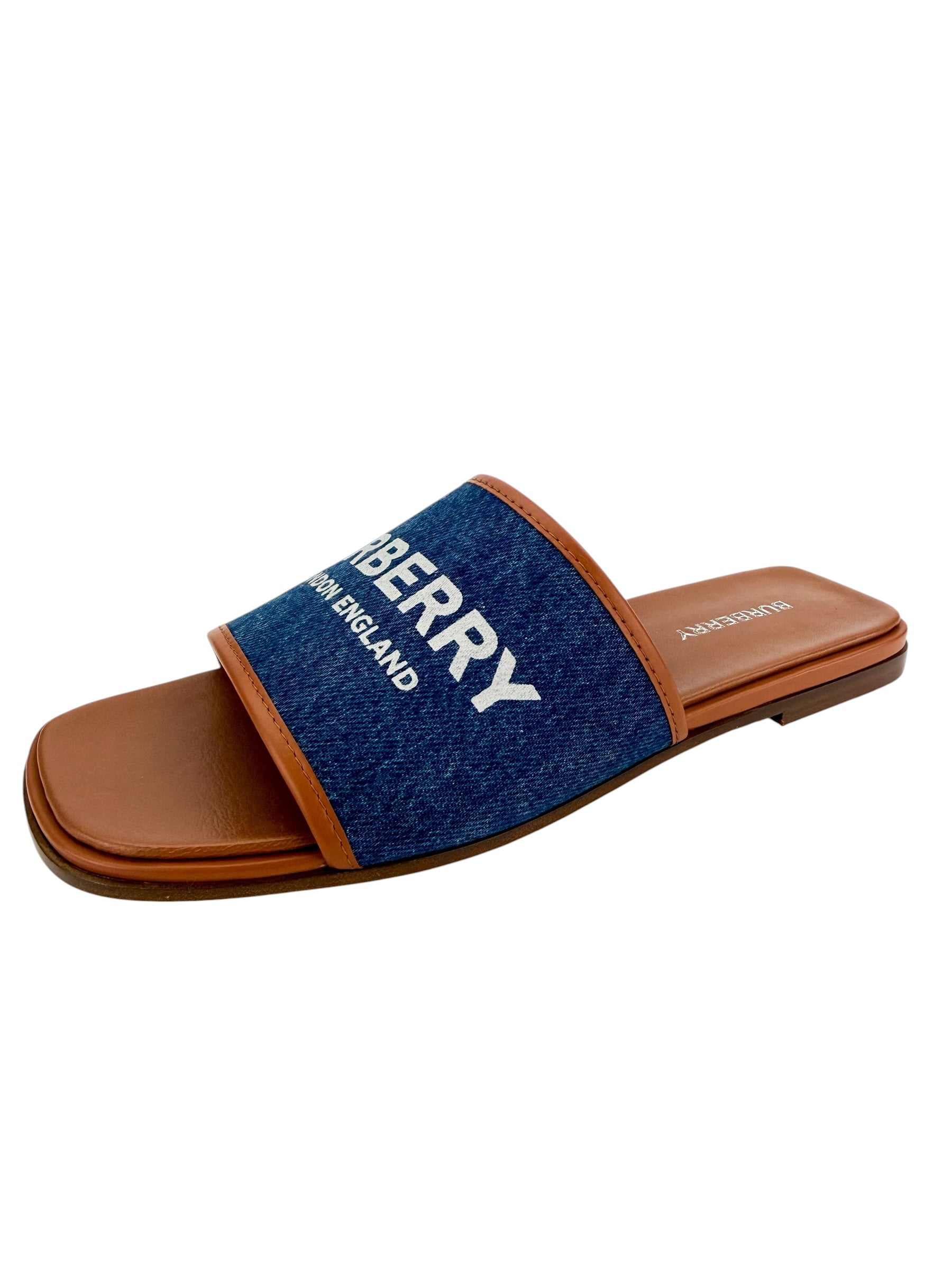 Burberry Carolyn Slide Denim Brown Leather Size 38