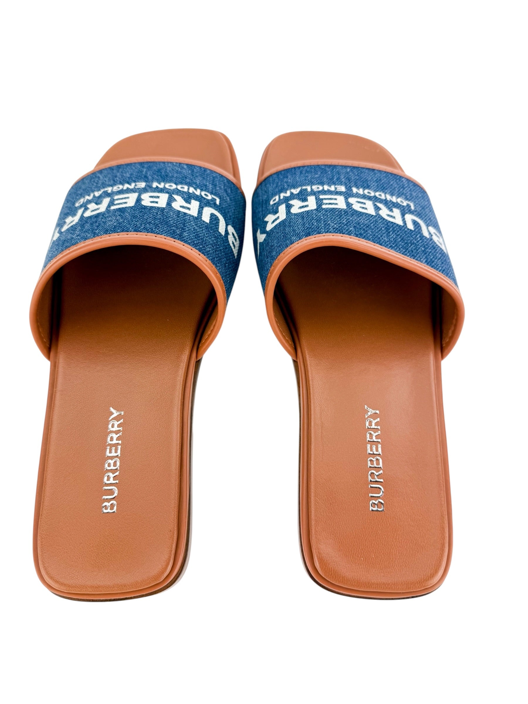 Burberry Carolyn Slide Denim Brown Leather Size 38