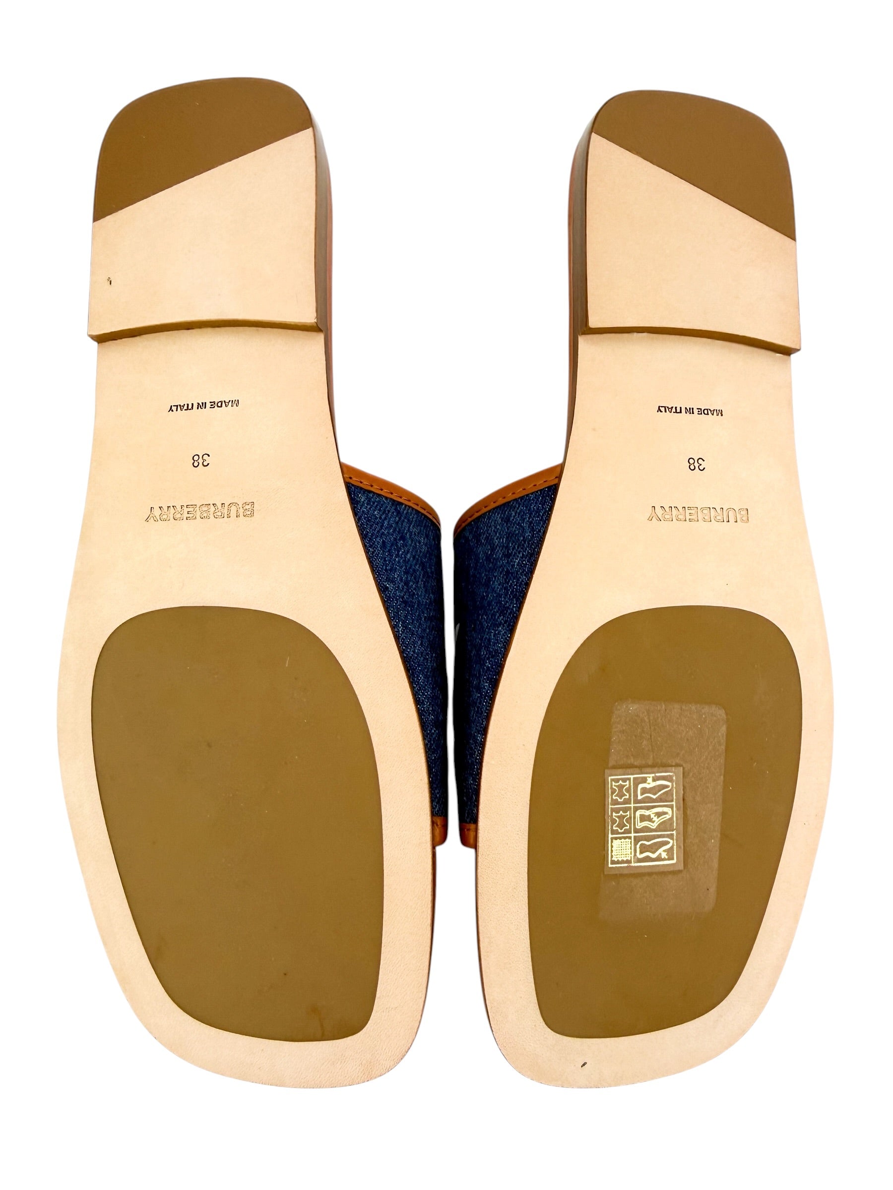 Burberry Carolyn Slide Denim Brown Leather Size 38