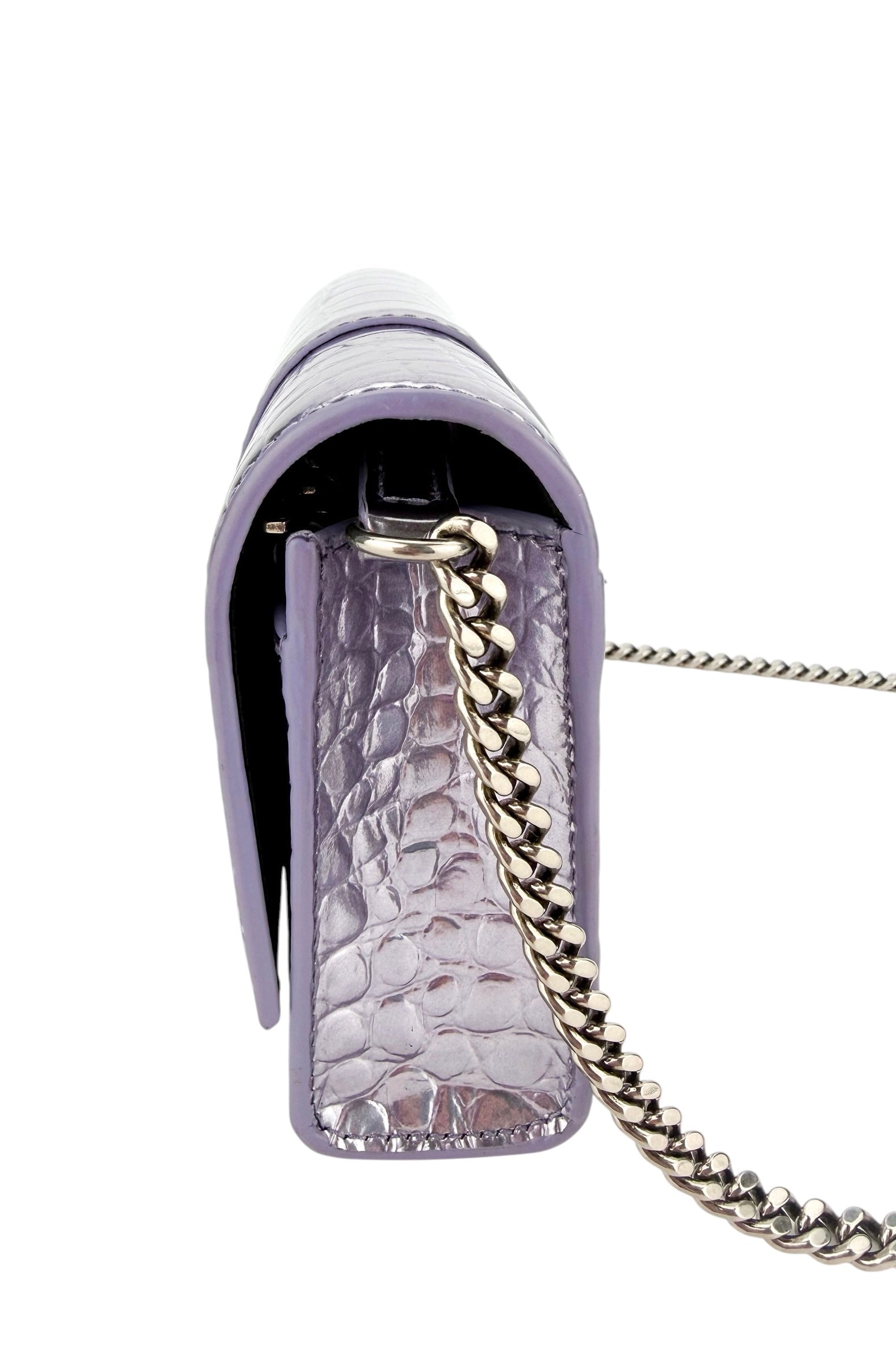 Balenciaga Croc Embossed Hourglass Chain Wallet Metallic Lilac