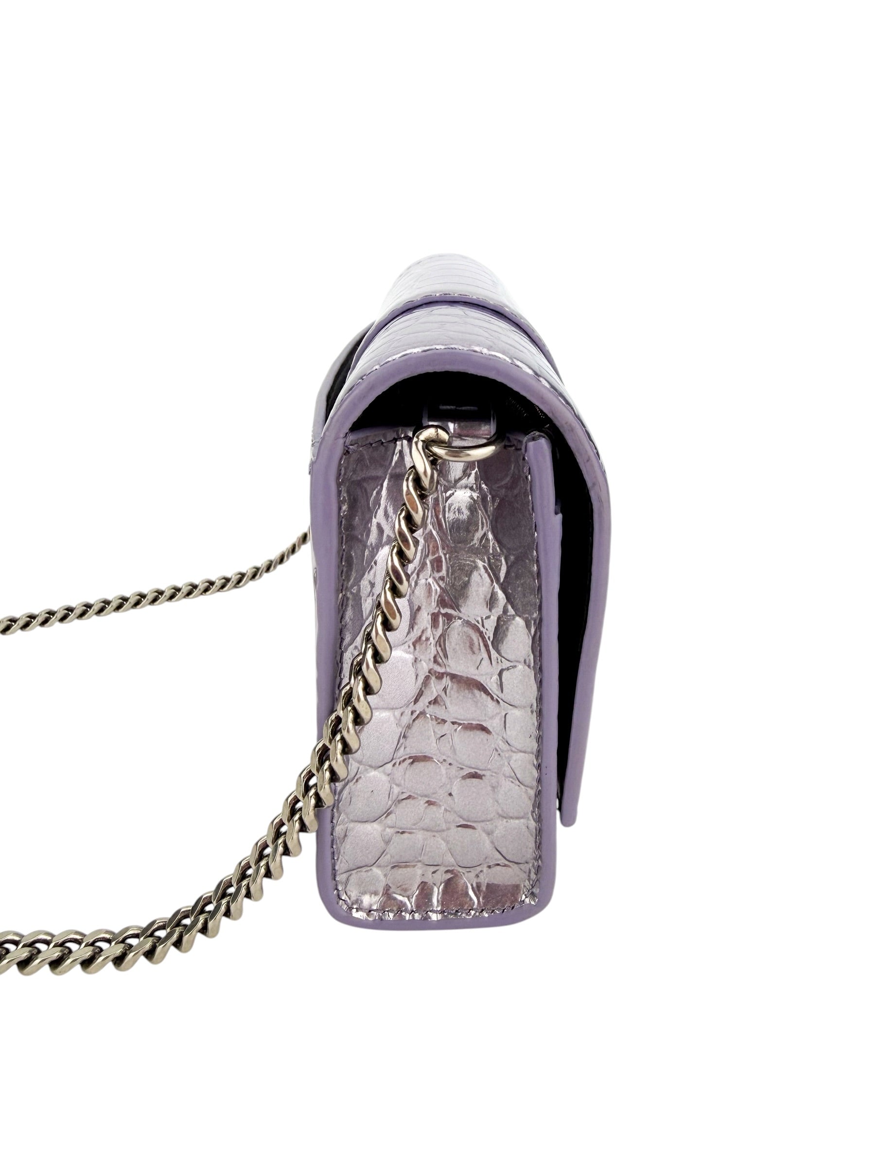 Balenciaga Croc Embossed Hourglass Chain Wallet Metallic Lilac
