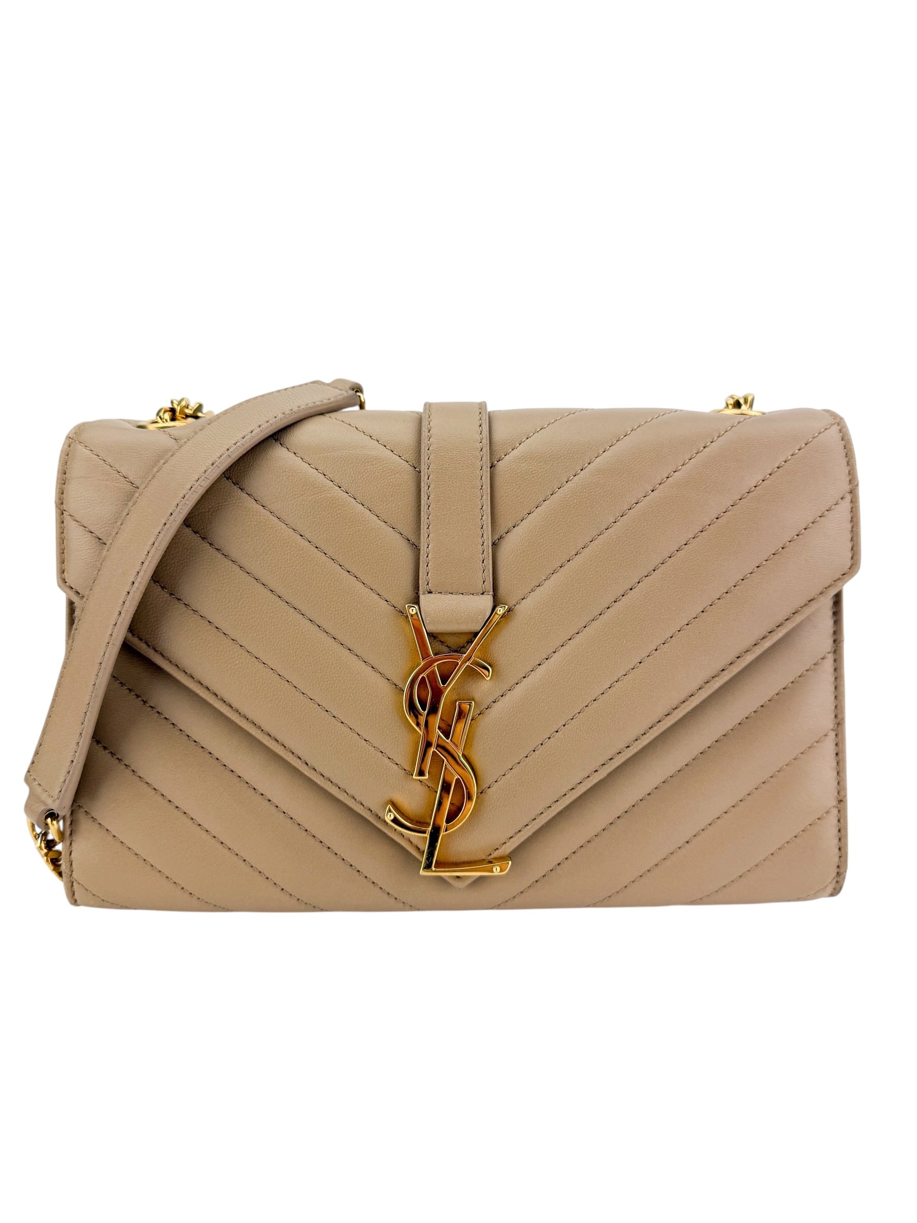 Saint Laurent Chevron Matelasse Small Monogram Envelope Beige