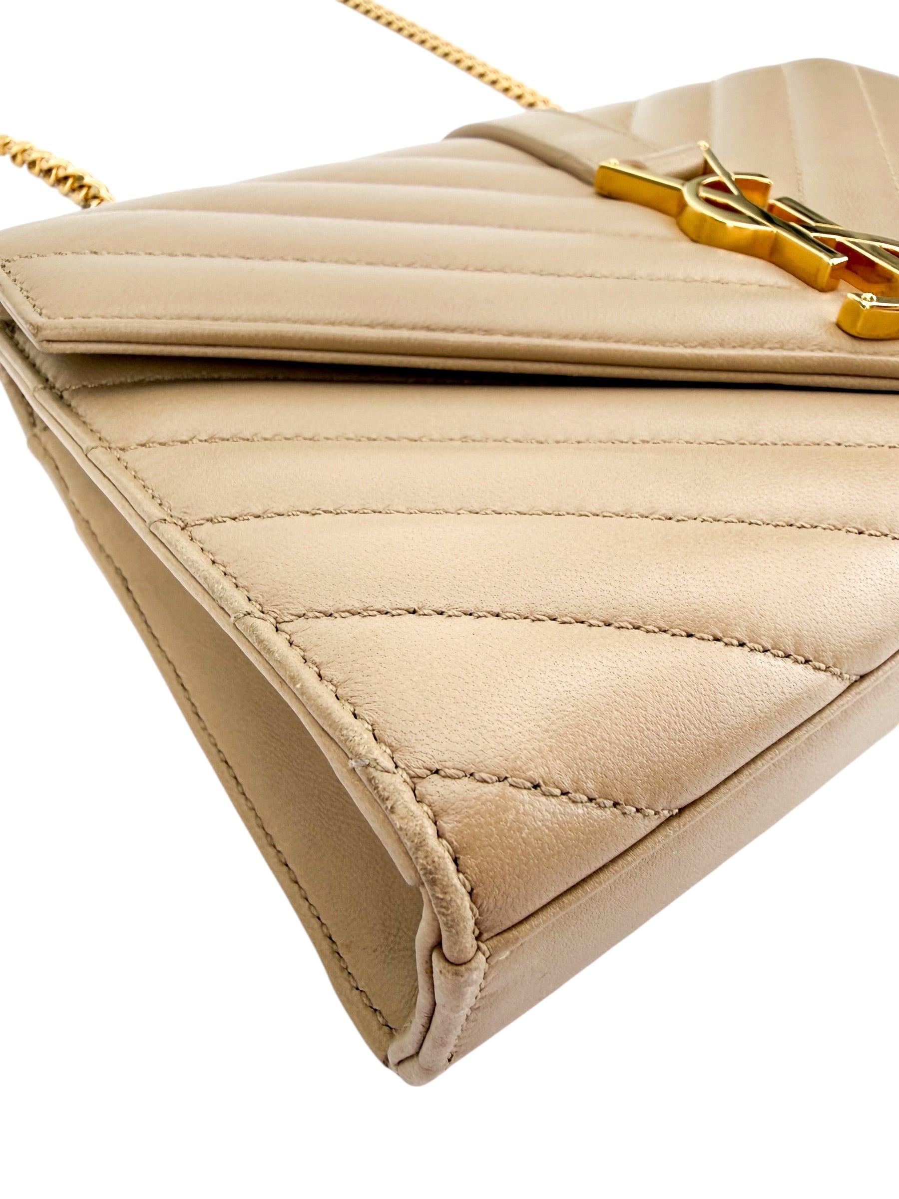Saint Laurent Chevron Matelasse Small Monogram Envelope Beige