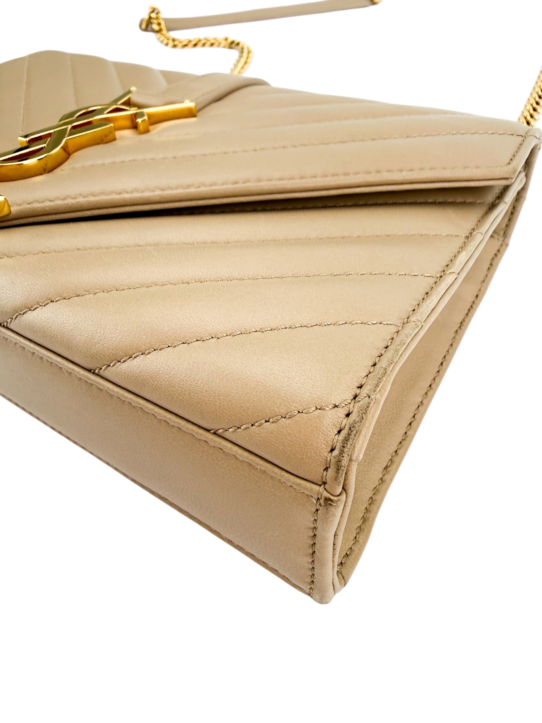 Saint Laurent Chevron Matelasse Small Monogram Envelope Beige