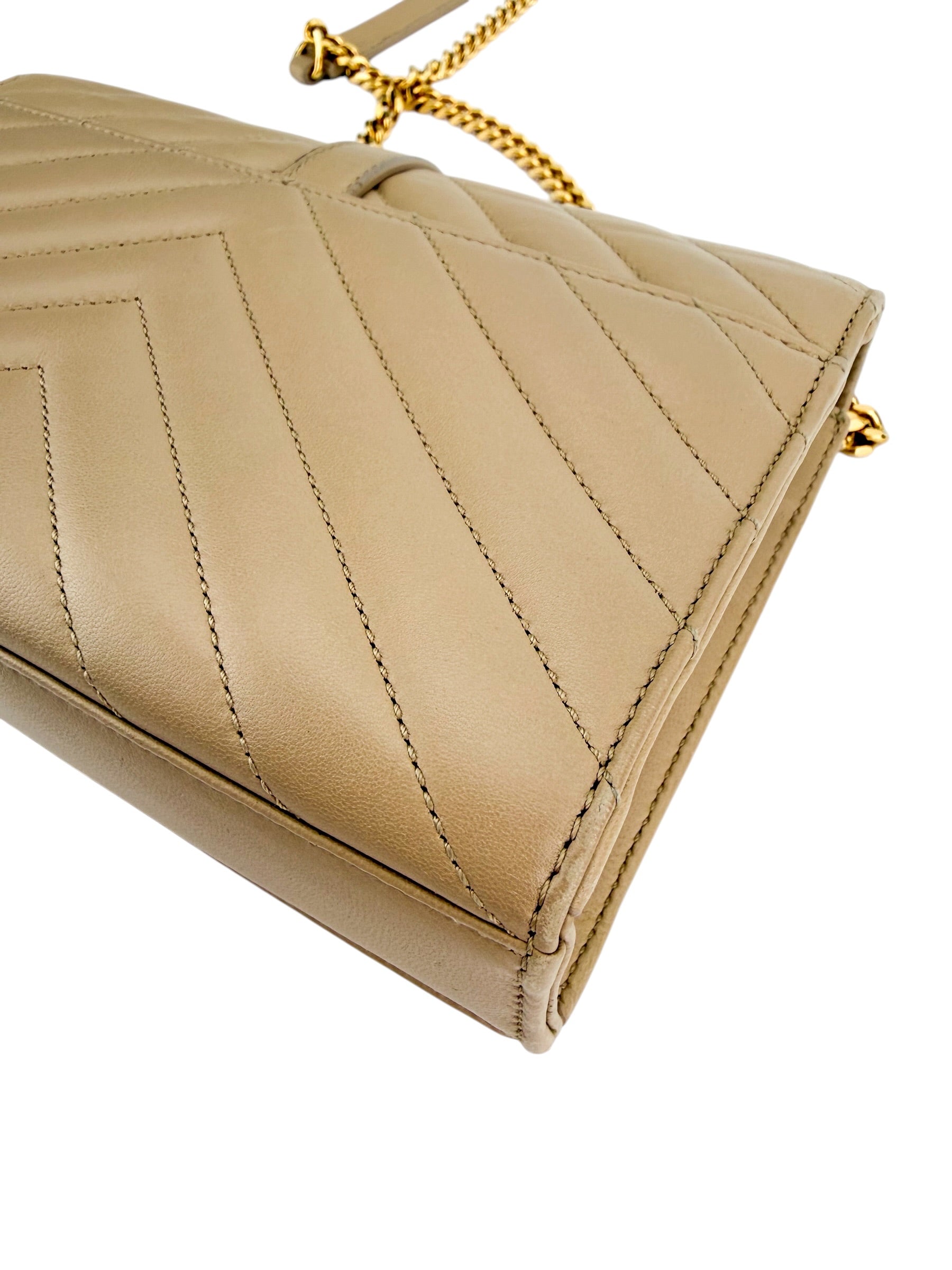 Saint Laurent Chevron Matelasse Small Monogram Envelope Beige