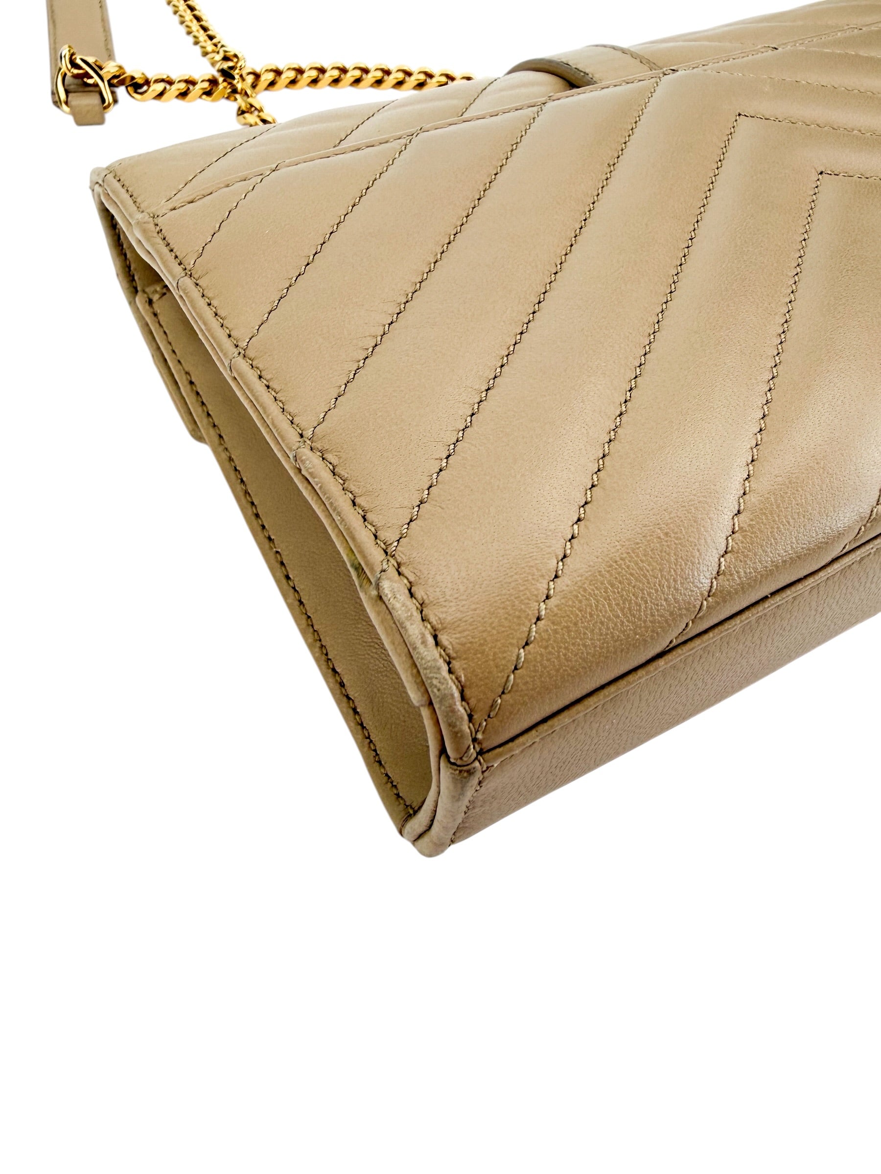 Saint Laurent Chevron Matelasse Small Monogram Envelope Beige