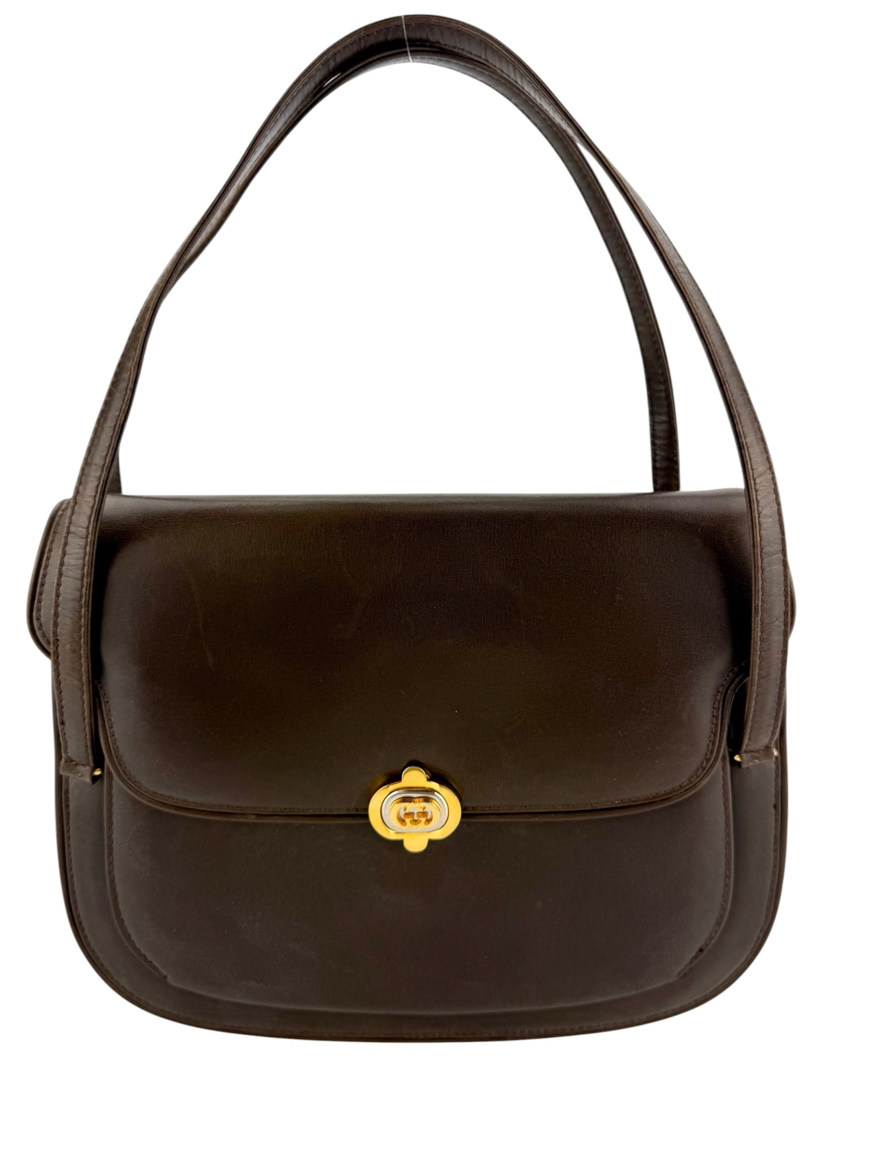 Gucci Vintage Smooth Leather Top Handle Flap Bag Brown
