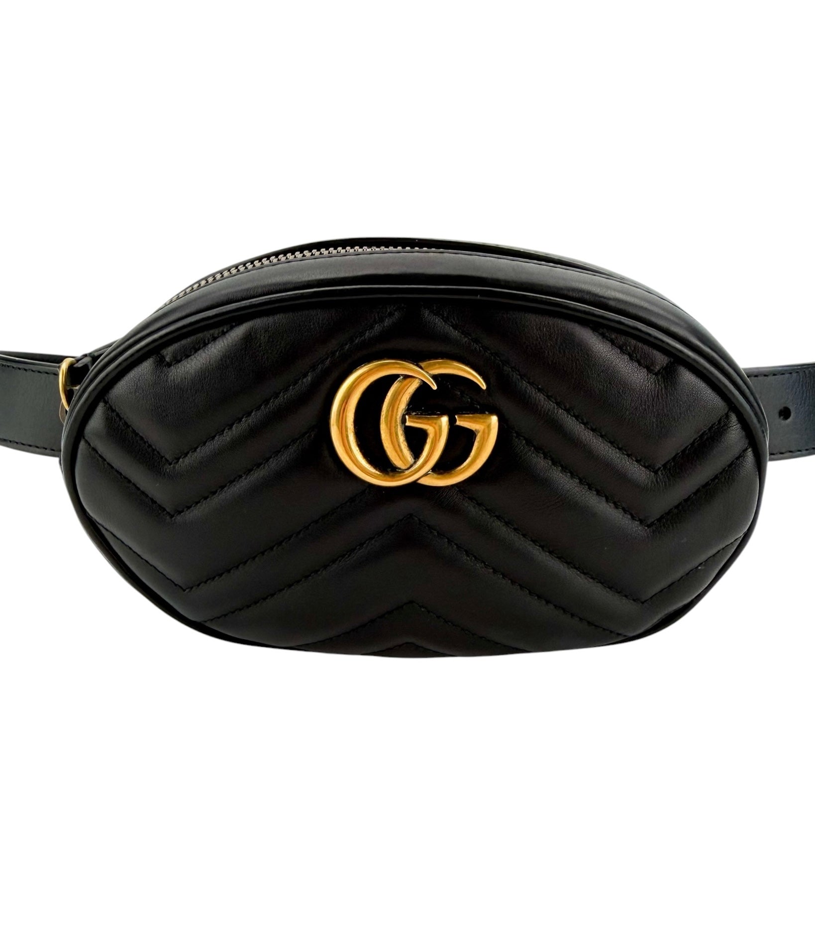 Gucci Calfskin Matelasse GG Marmont Belt Bag Black Size 75cm 30 (S)