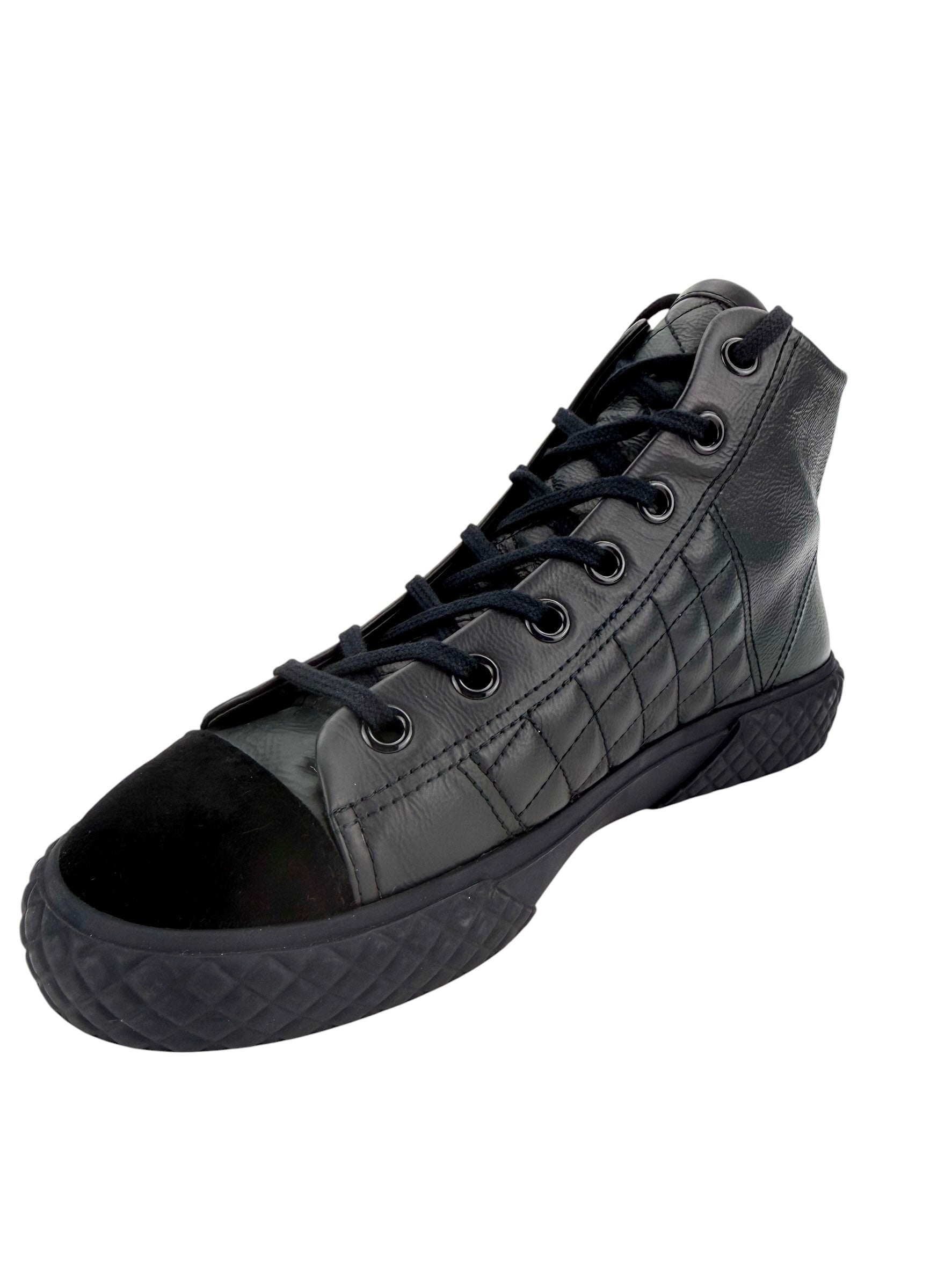 Chanel Calfskin & Velvet High Top Sneaker Black and Navy Blue Size 38.5 (NIB)