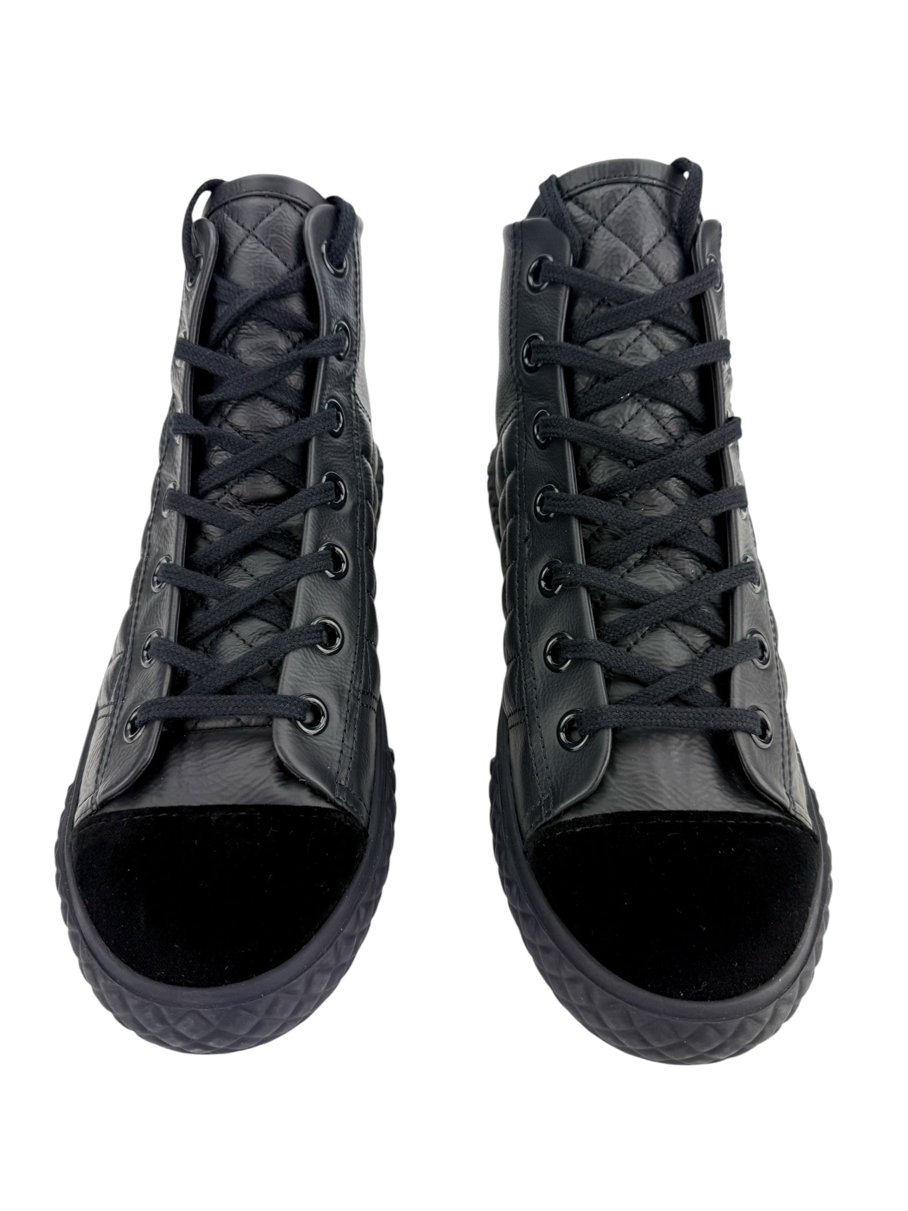 Chanel Calfskin & Velvet High Top Sneaker Black and Navy Blue Size 38.5 (NIB)