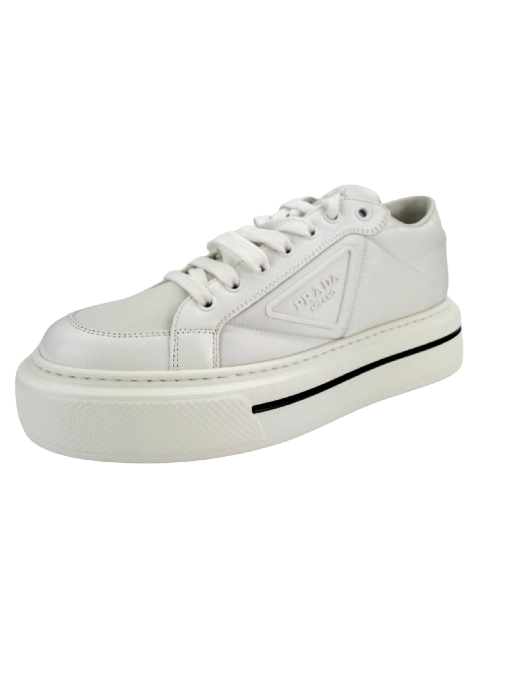 Prada Re-Nylon Gabardine Spazzolato Low Top Sneaker Size 38.5 (NIB)
