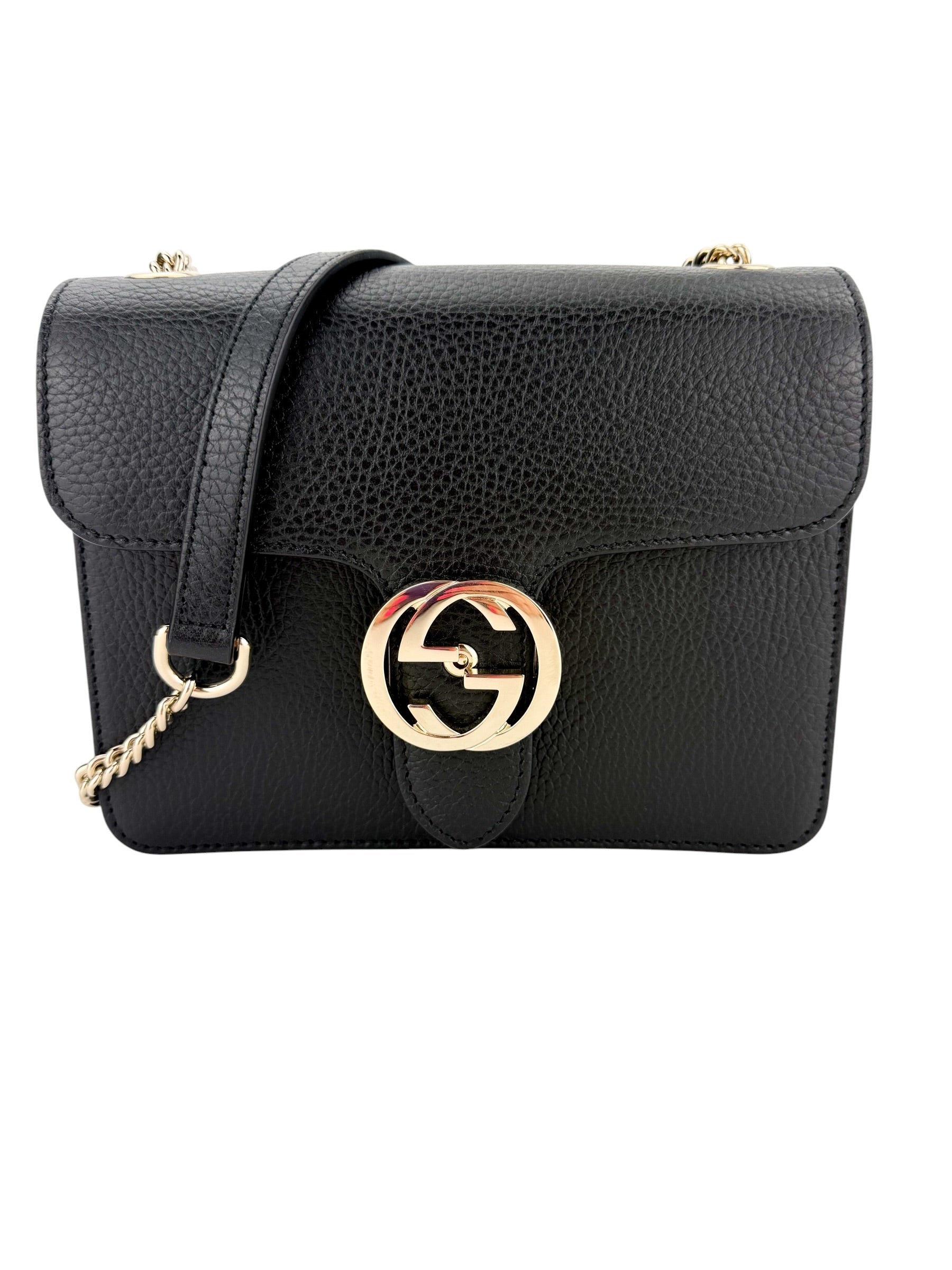 Gucci Dollar Calfskin Small Interlocking GG Shoulder Bag Black