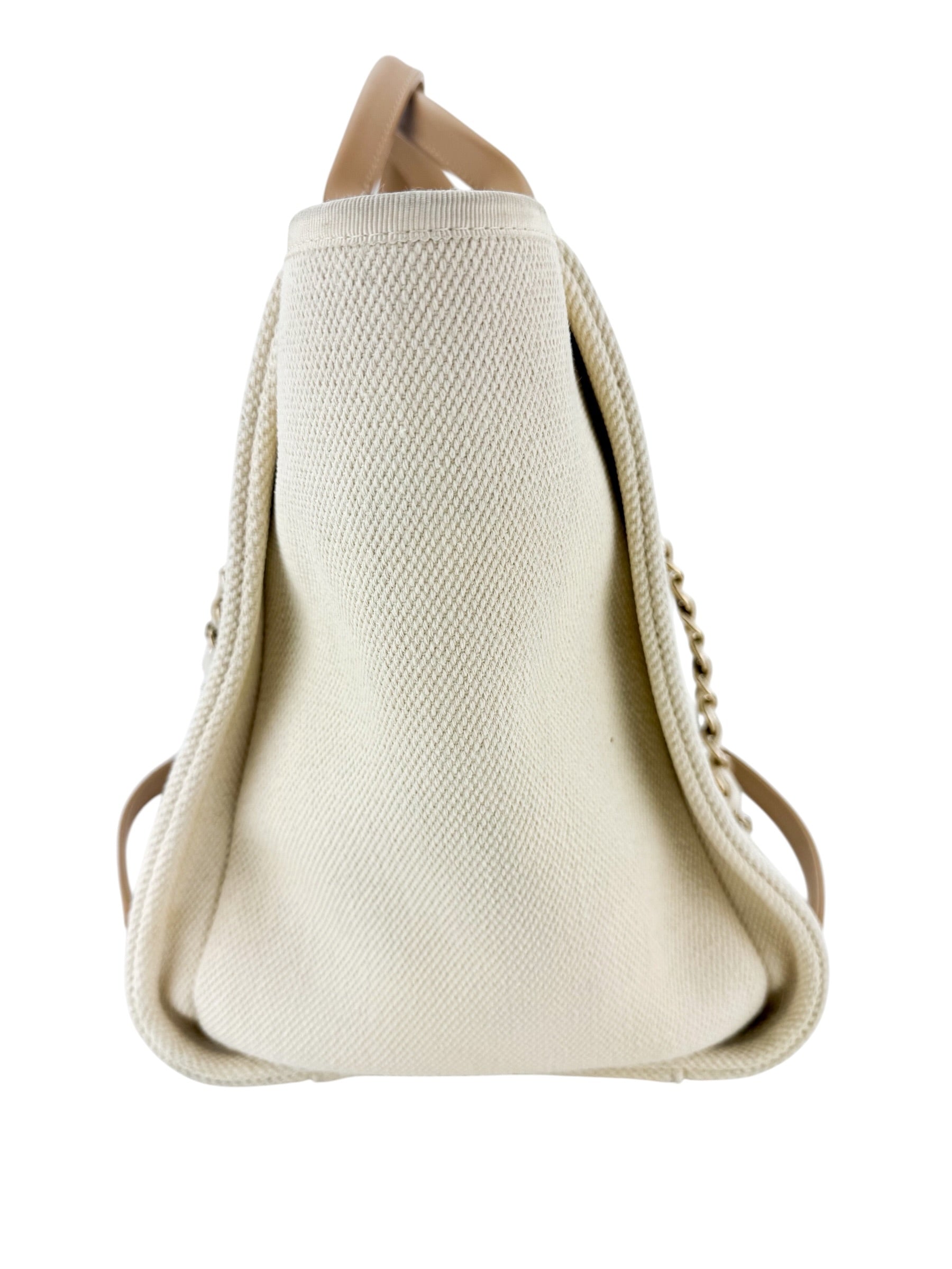 Chanel Canvas Pearl Large Deauville Tote Ecru Beige