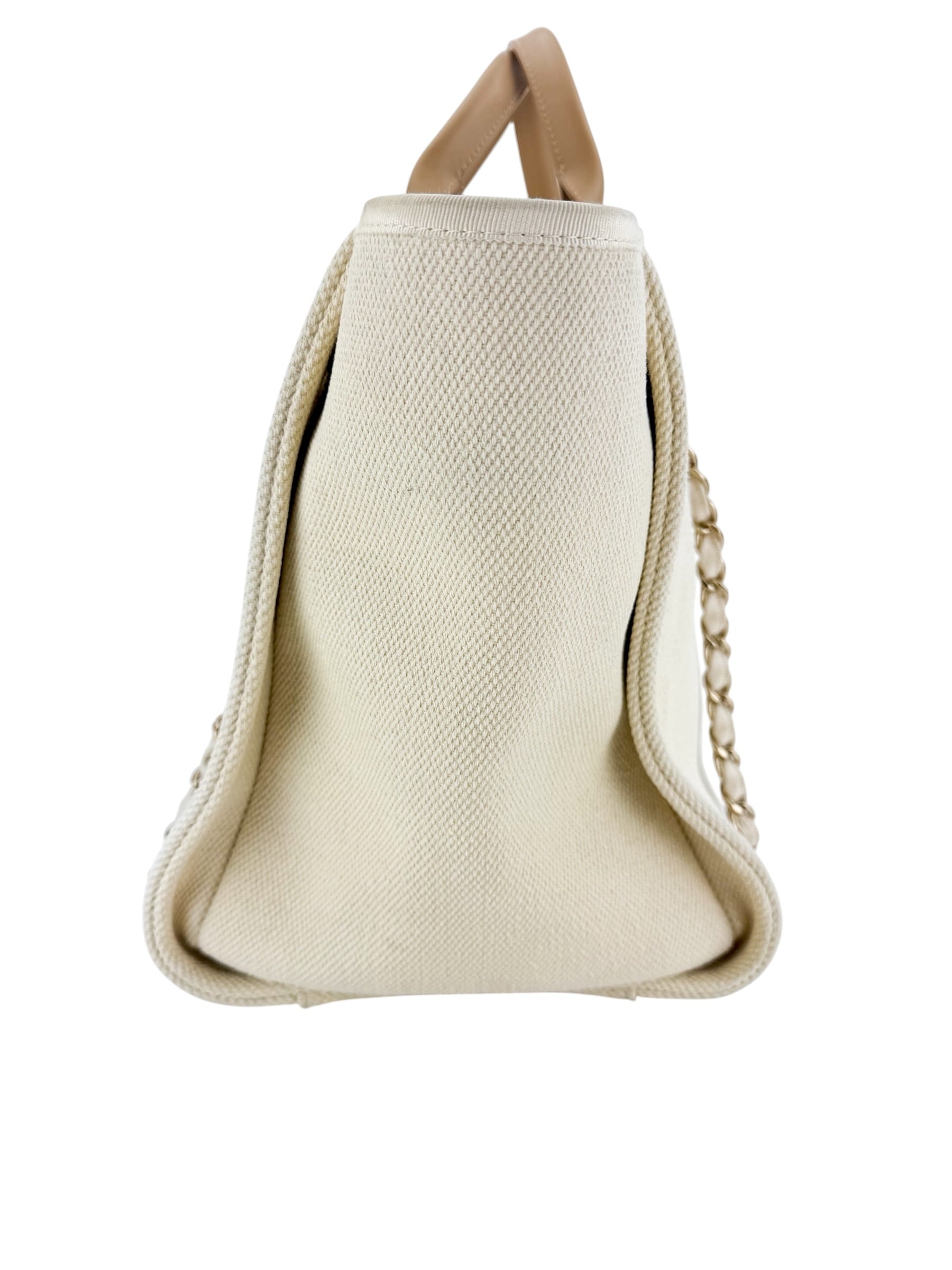 Chanel Canvas Pearl Large Deauville Tote Ecru Beige