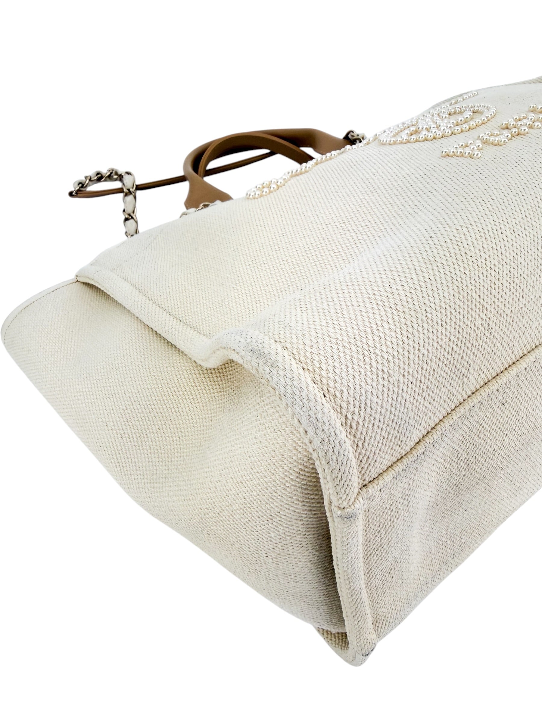 Chanel Canvas Pearl Large Deauville Tote Ecru Beige