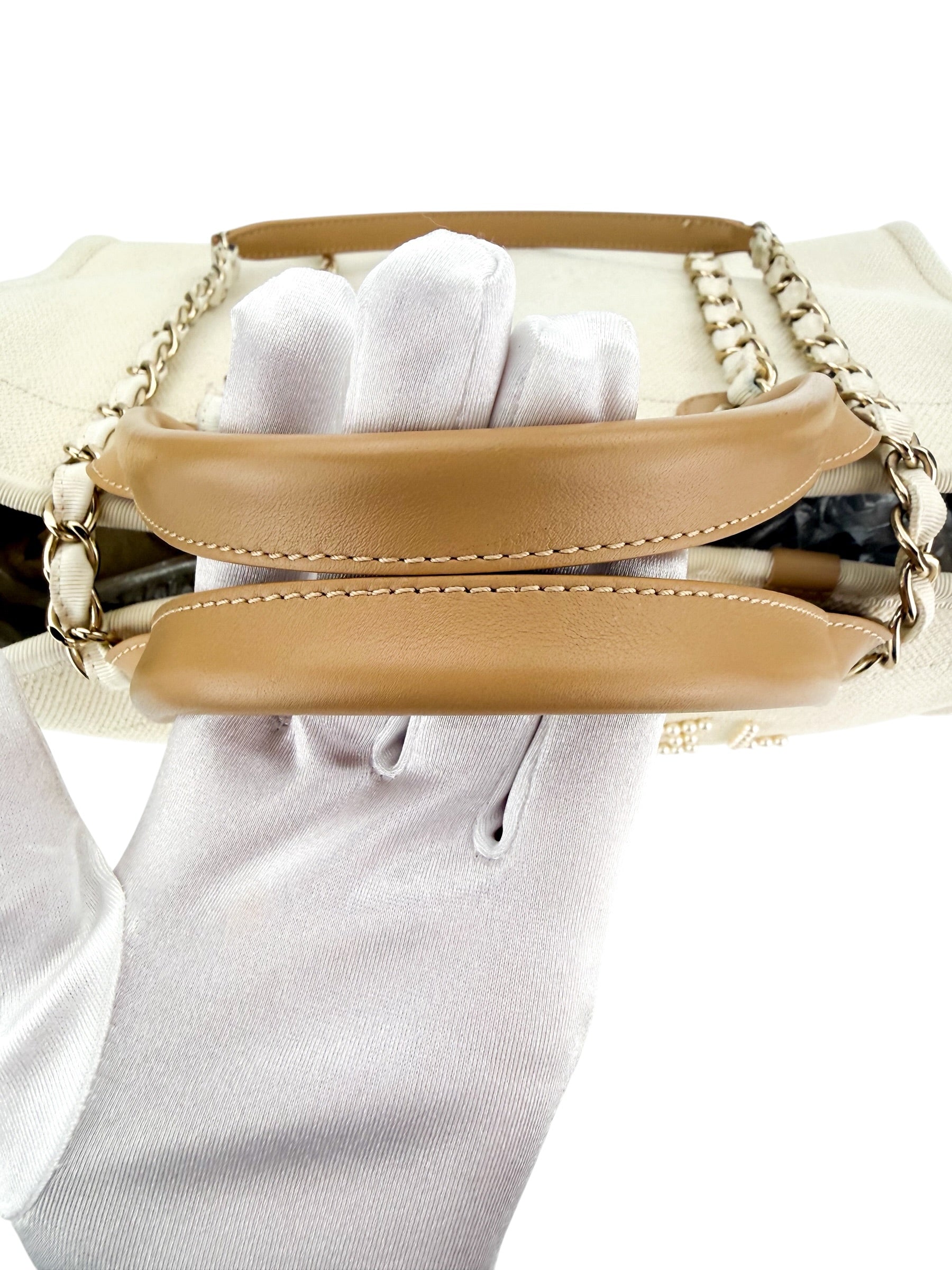 Chanel Canvas Pearl Large Deauville Tote Ecru Beige