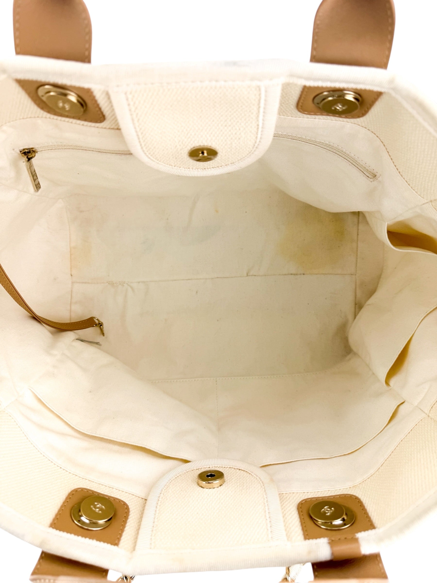 Chanel Canvas Pearl Large Deauville Tote Ecru Beige