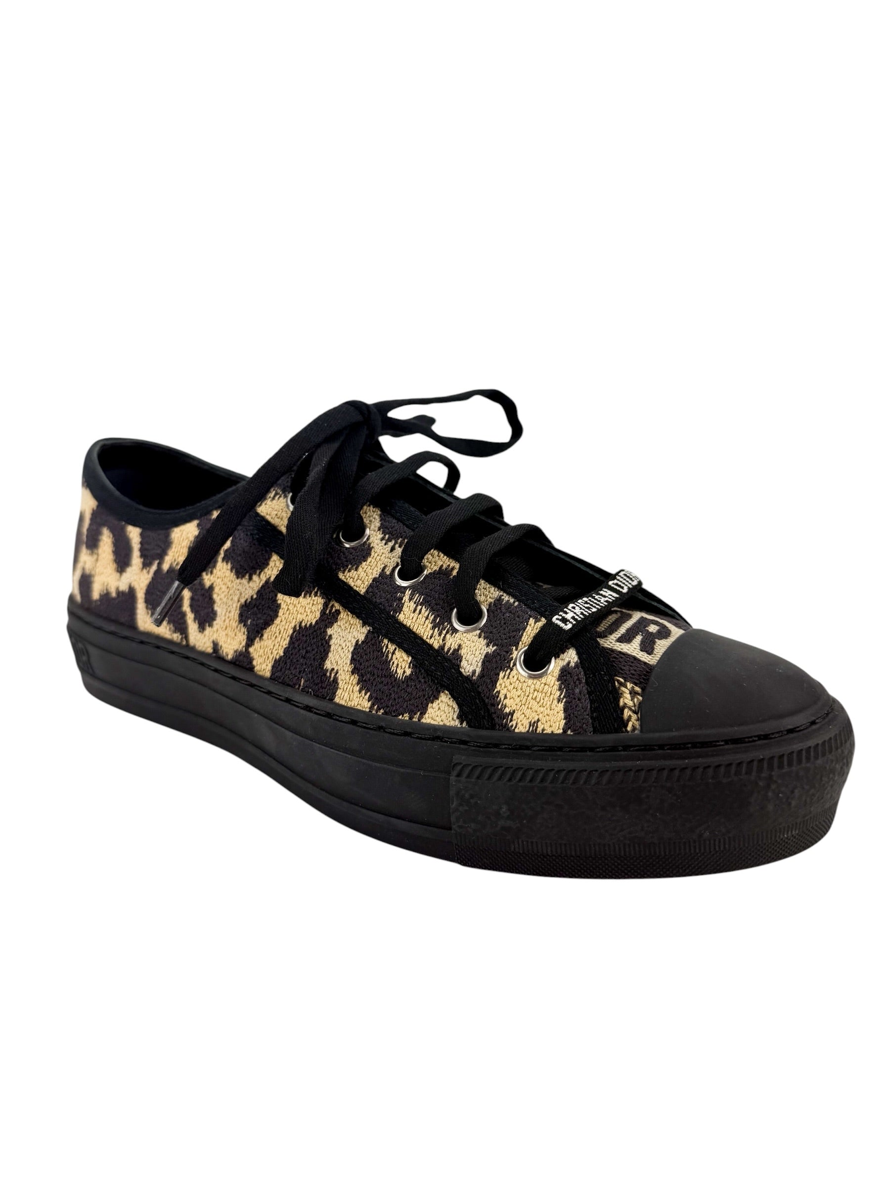 Christian Dior Canvas Leopard Print Walk'N'Dior Low Top Sneakers Size 38
