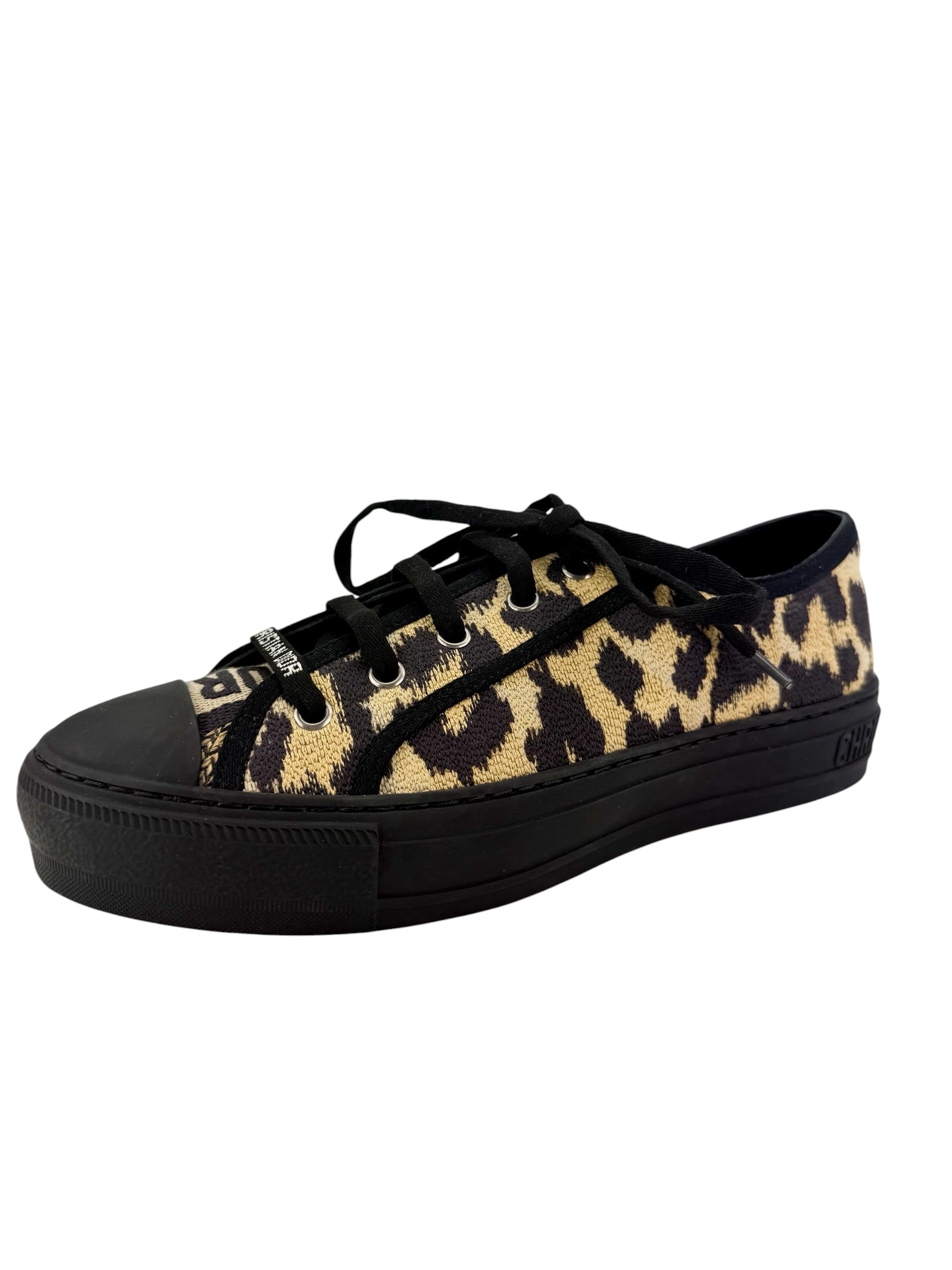 Christian Dior Canvas Leopard Print Walk'N'Dior Low Top Sneakers Size 38