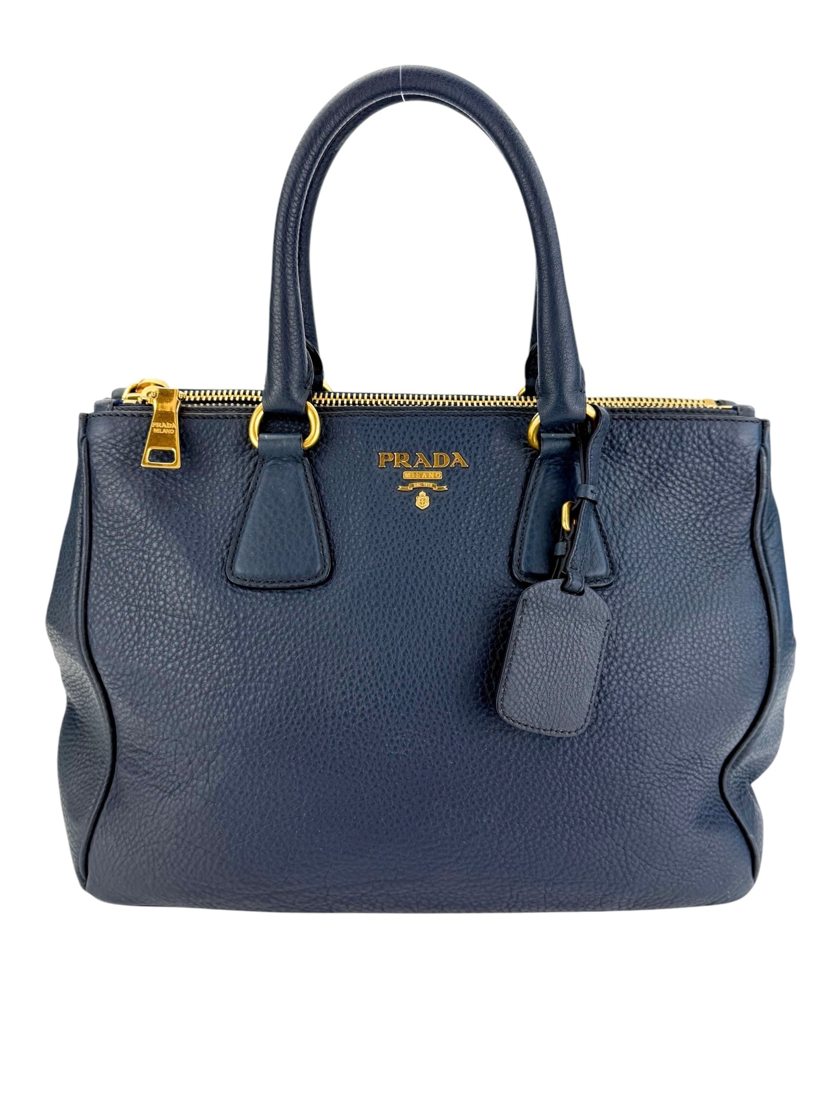 Prada Vitello Daino Double Zip Tote Navy
