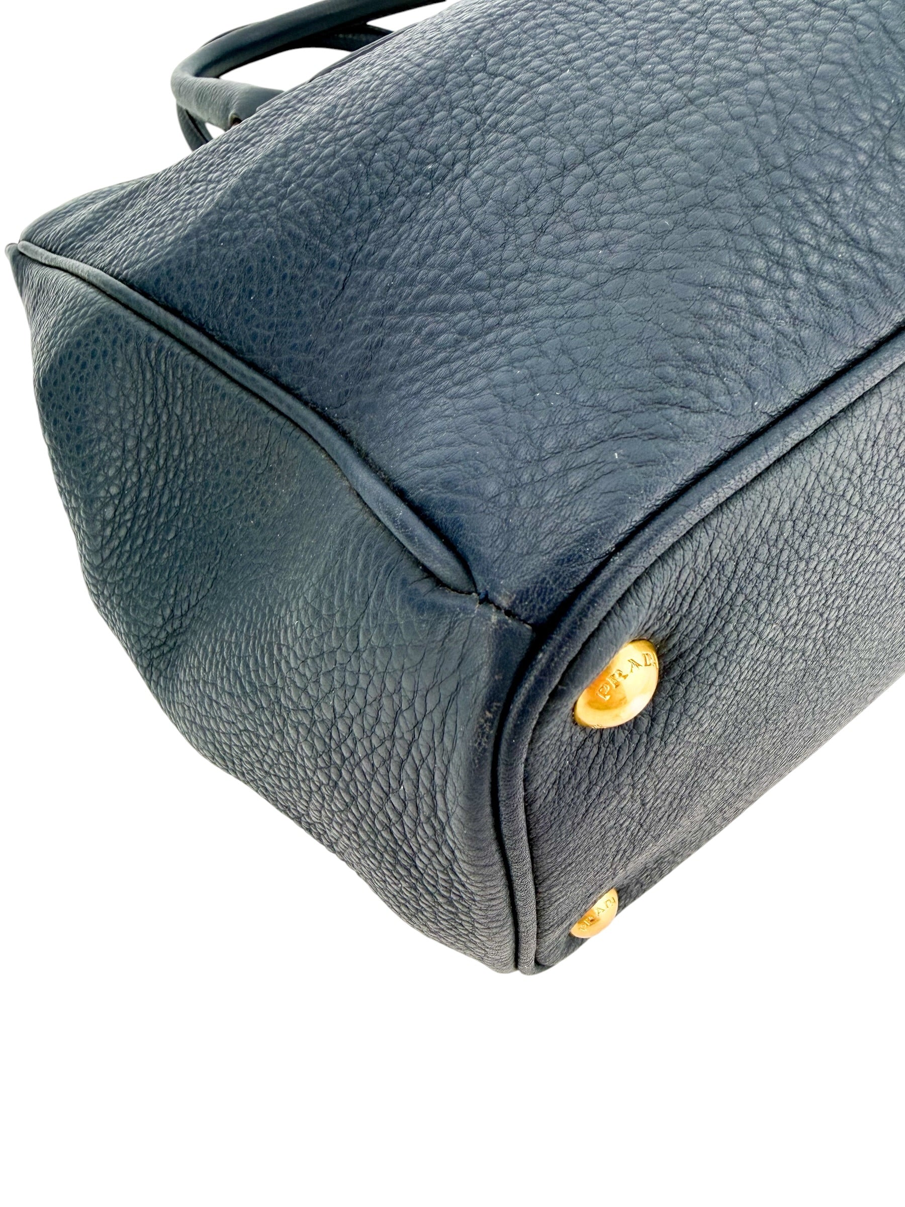 Prada Vitello Daino Double Zip Tote Navy