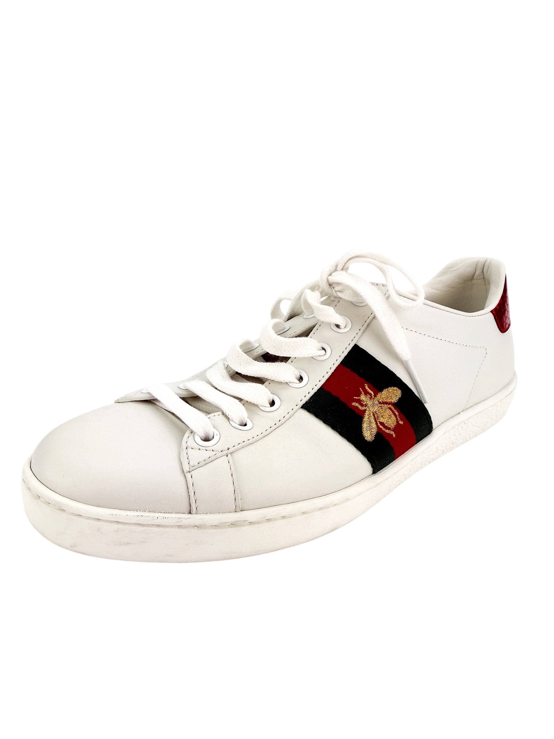 Gucci Calfskin Ayers Bee Embroidered Ace Sneakers Size 38