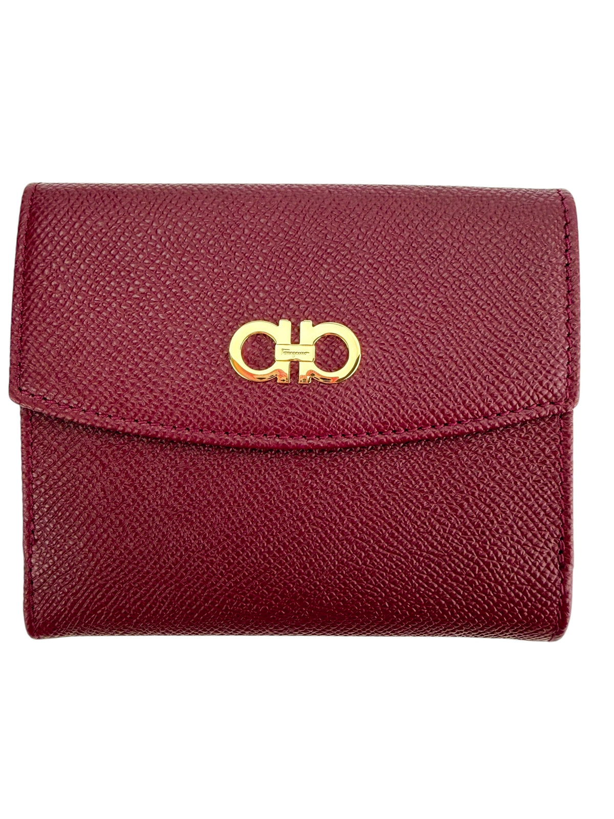 Ferragamo Gancini Compact Wallet Burgundy (NIB Full Set)