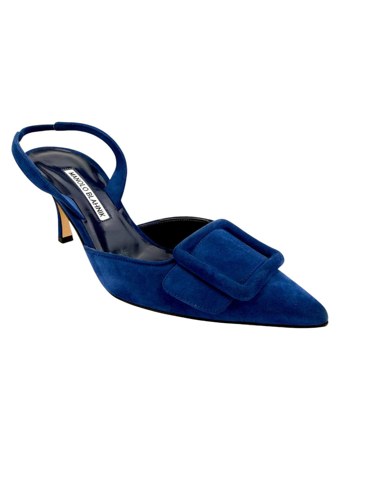 Manolo Blahnik Maysli Suede Slingback Pump Blue Size 38.5