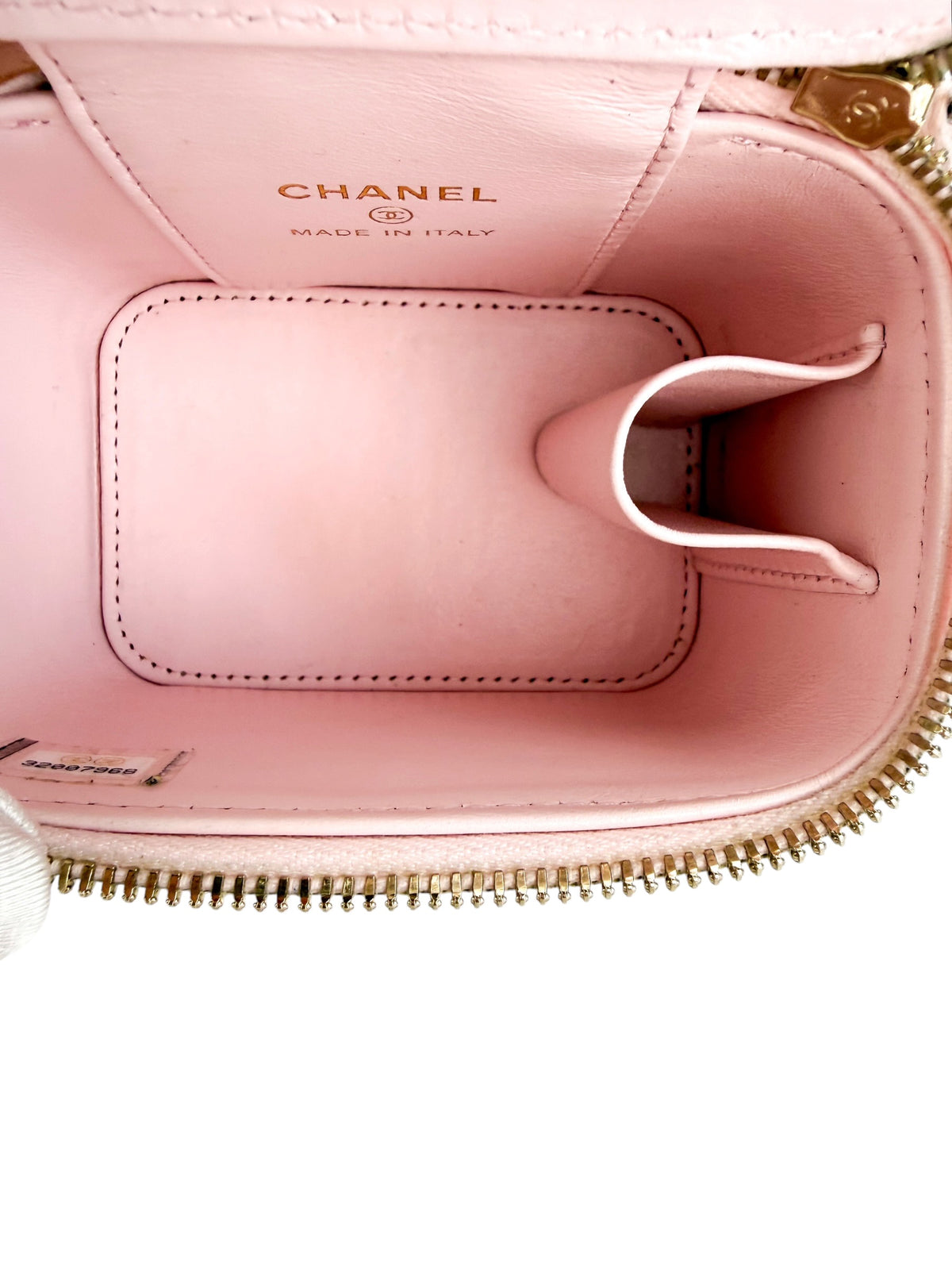 Chanel Light Pink Quilted Caviar Mini Vanity Case